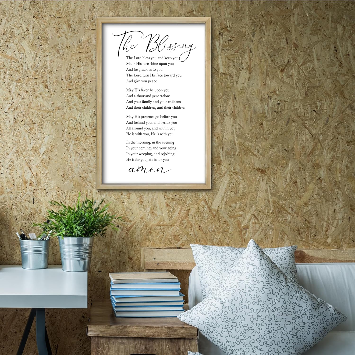 RLWangChao The Blessing Bible Verse Christian Wall Art for Home Decor 16"×11" May The Lord Bless You And Keep You Sign Religious Scripture Quotes Wall Decoration Wood Framed Hanging (Wood)