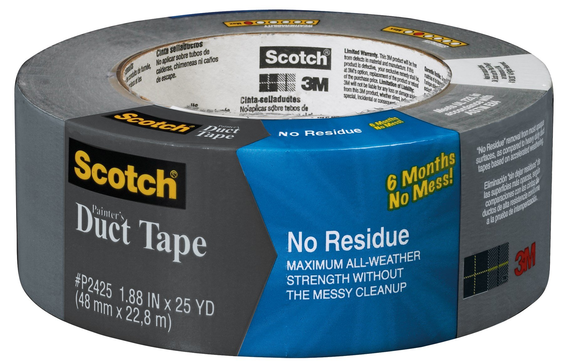 3M P2425 - Cinta adhesiva para conductos sin residuos, 25 yardas