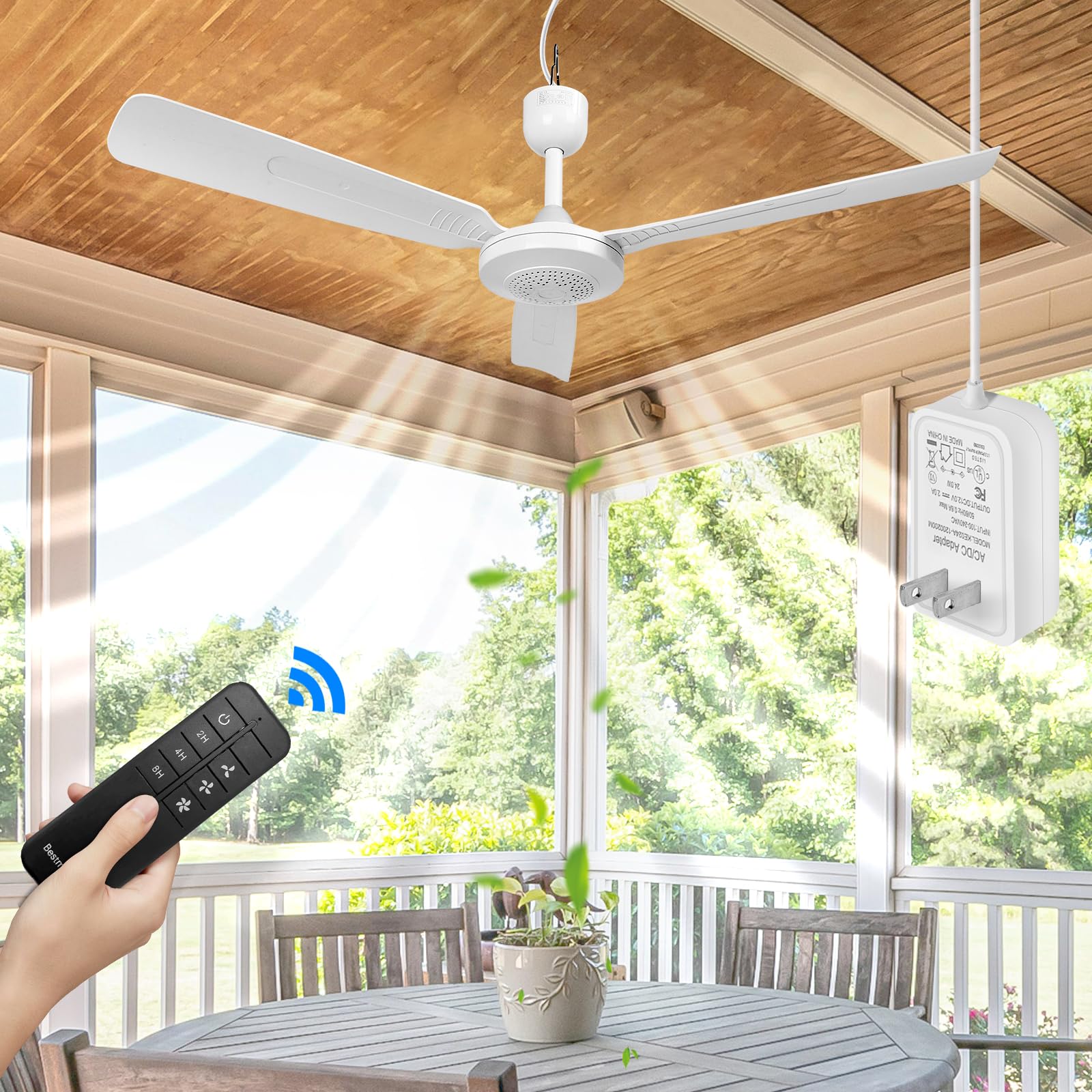 bestmoument 28-Inch Outdoor Ceiling Fan for Gazebo Indoor/Outdoor RV Camping Tent Canopy Beach，3-Speed 3-Timer，12V Remote Control ，Patio Pergola (