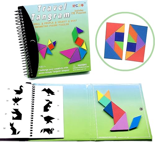 Rompecabezas de viaje Tangram – Libro de bloques de patrón magnético para viajes por carretera, formas de rompecabezas para niños y adultos, desafío