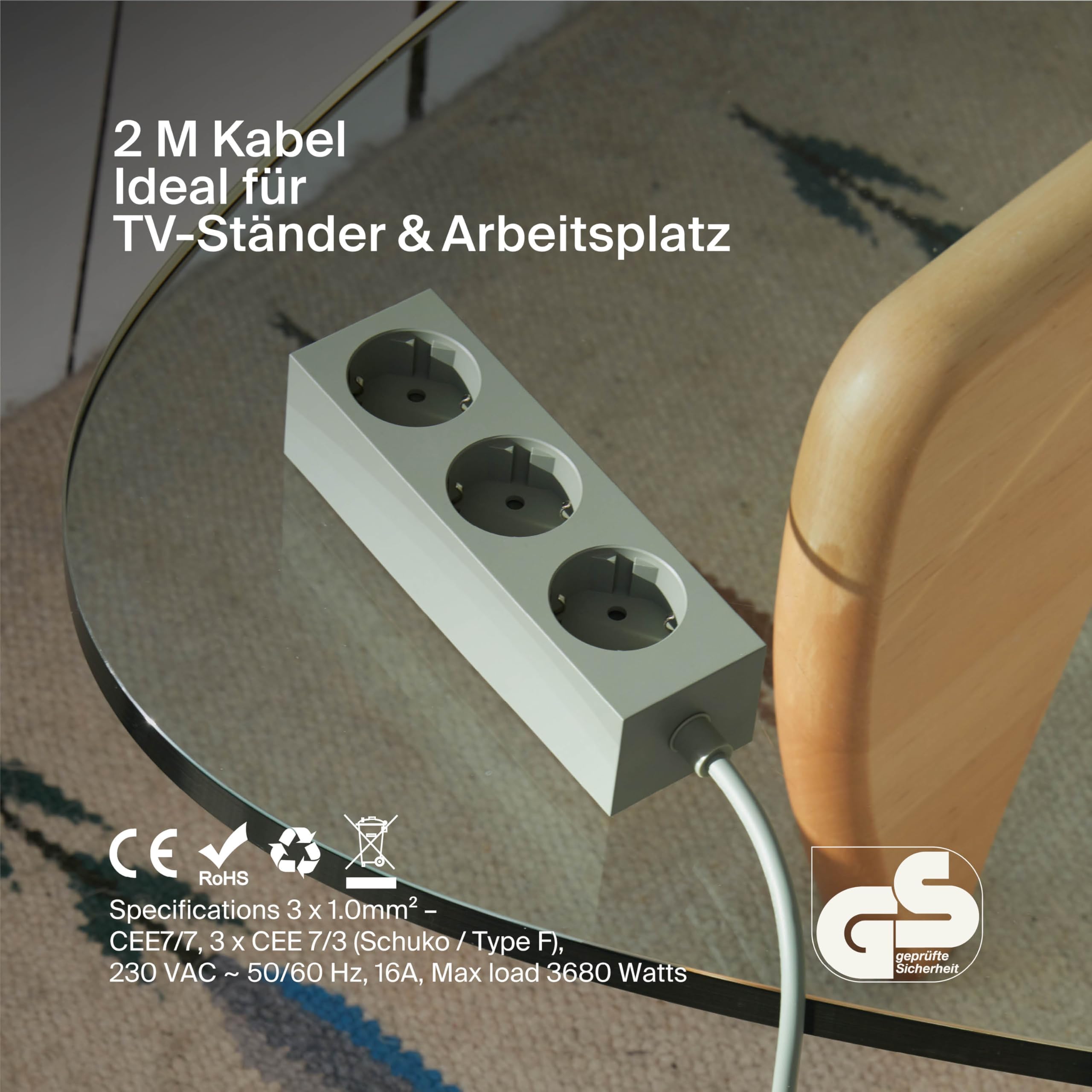 Pedestal enchufe de barra de alimentación magnética (verde) - Regleta práctica y elegante de 3 vías - enchufe magnético