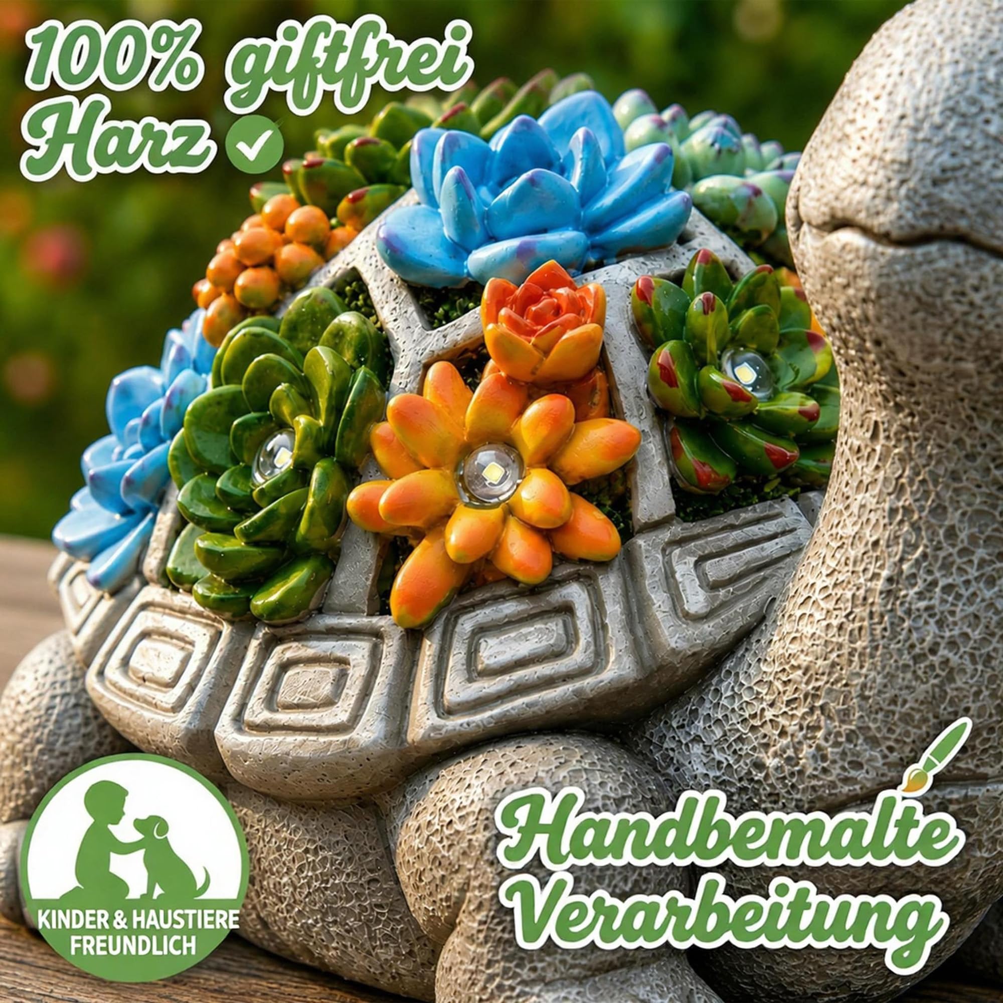 Yeomoo Solar Gartenfiguren Schildkröte Gartendeko für Draußen, mit Sukkulenten und 7 LED Leuchten Home Balkon Dekoration, Figur Kawaii Geschenke für Frauen/Mama Deko für Zimmer Terrasse