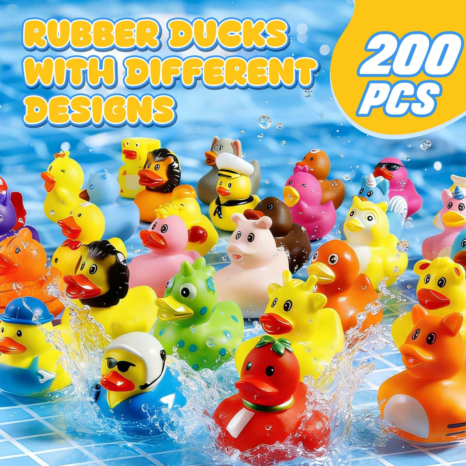 The Ultimate - Juego de juguetes para fiestas y baño: patos de goma de colores aleatorios en bolsa de malla para el baño del bebé, recuerdos de fiesta en la piscina y juegos divertidos para niños (200