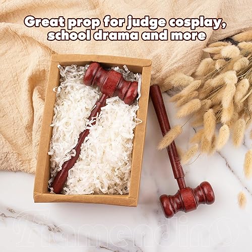 Miniatura 5 de Framendino, Mini martillo de madera Prop Juez Martillos Abogado de Sala de Justicia Accesorios de disfraces para subasta (4)