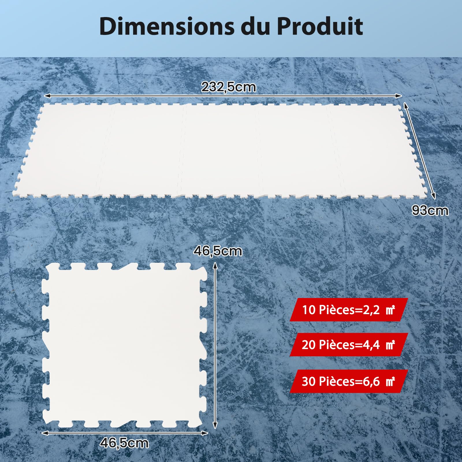 COSTWAY Lot de 10 Dalles de Sol pour Hockey 46,5 x 46,5CM, Revêtement de Sol pour Hockey Le Tir, Tapis de Glace Artificielle Intérieur Extérieur Patinoire, Installation Facile