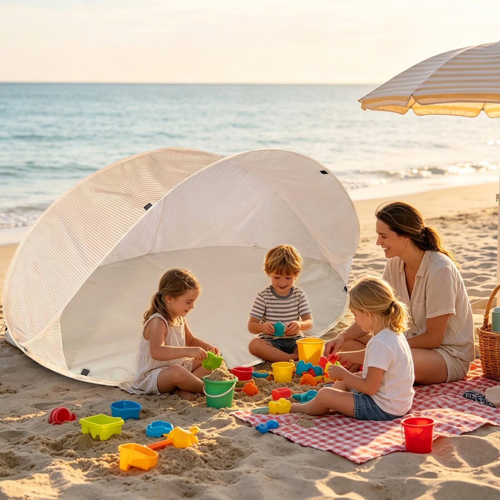 Tente de Plage Pop-up Automatique Auvent Pare- | Canopée Protection Contre les UV Pour votre terrasse extérieure, bord de piscine, fête en plein air, jardin, arrière-cour,