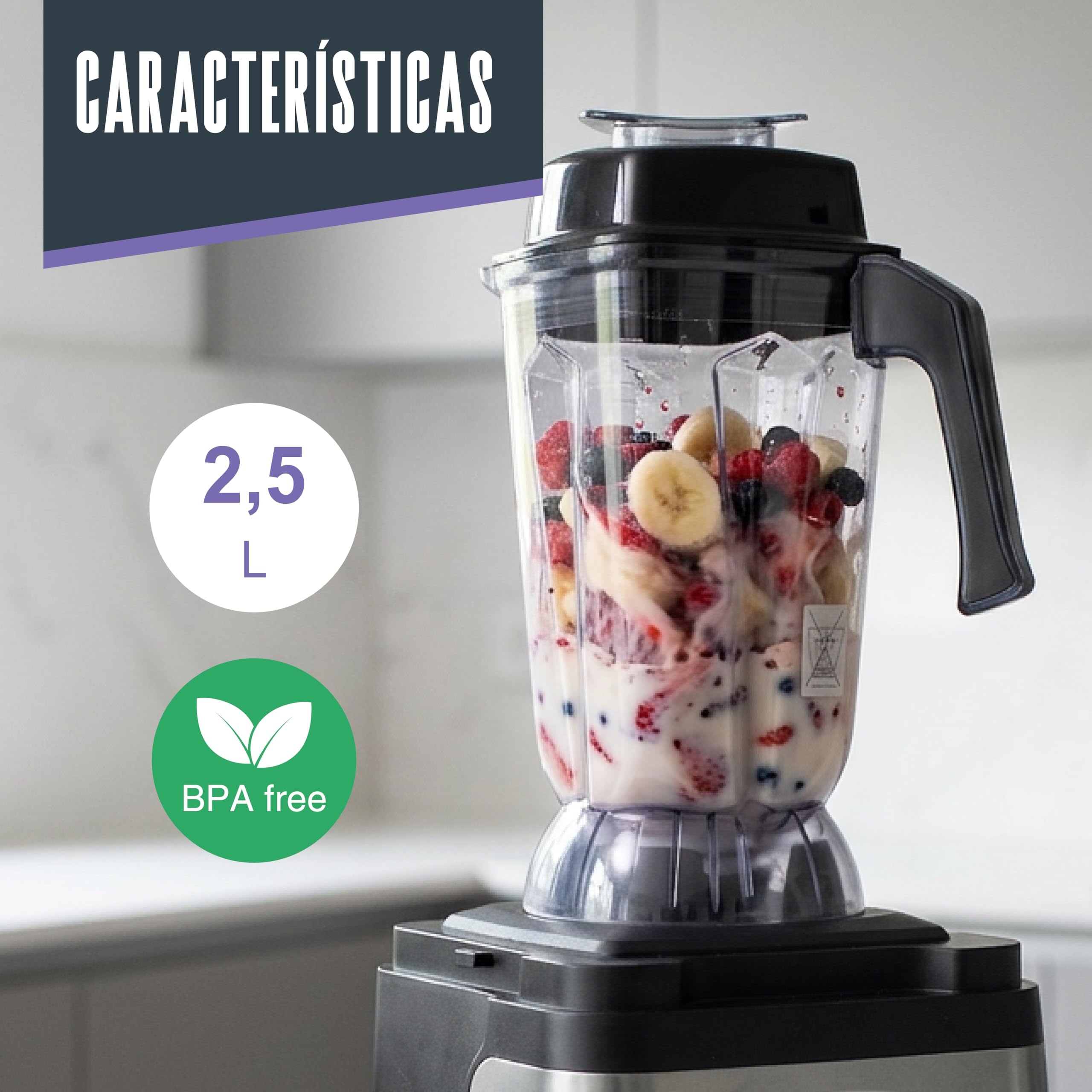 LACOR - 69595 - Batidora Profesional Mixplorer de Alto Rendimiento, 1680W, 2,5 L, Tritán BPA Free, 23.000 rpm, 6 Cuchillas de Acero Inoxidable, Trituradora de Hielo, Frutas Congeladas y Frutos Secos