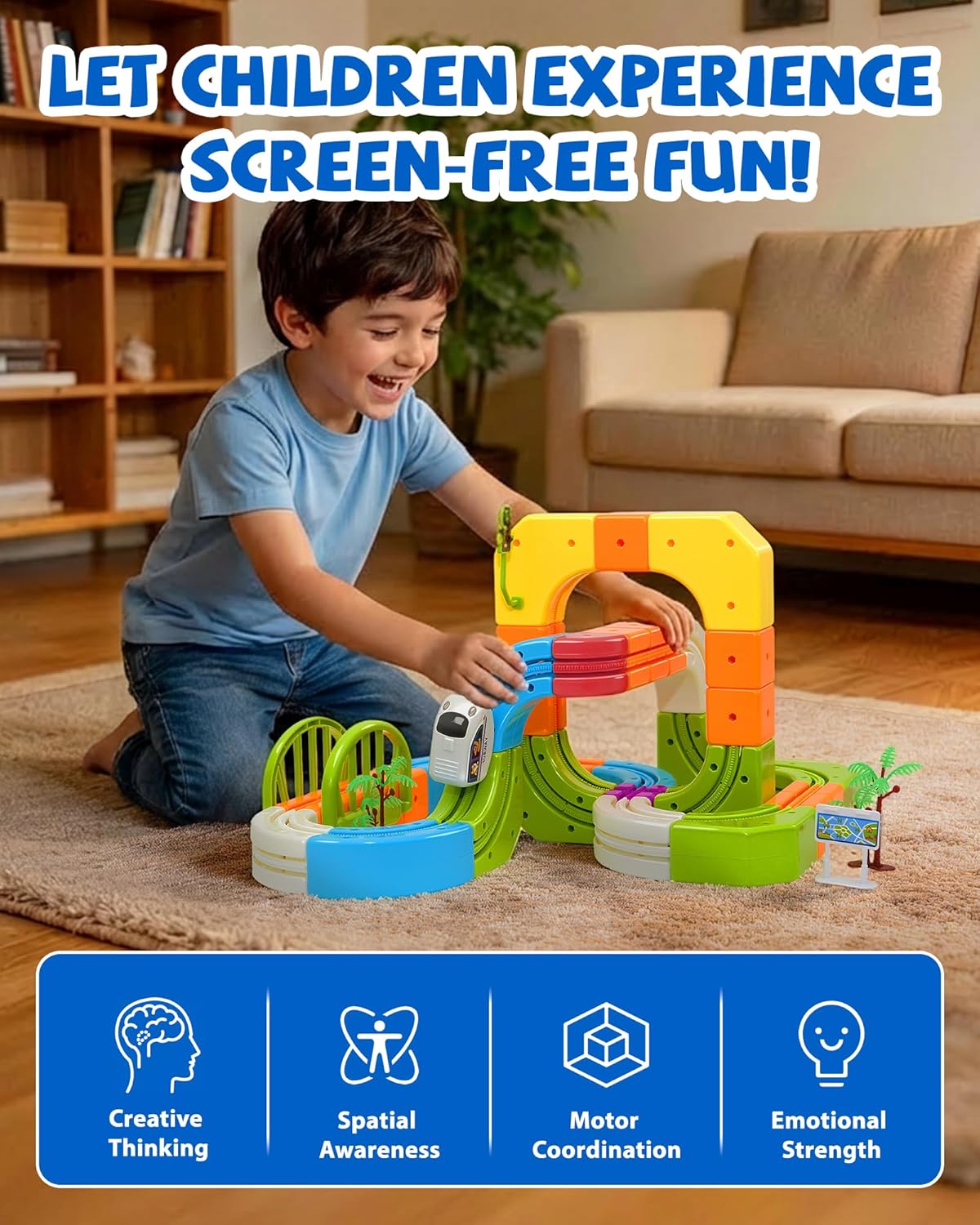 Electric Train Set for Kids 3 4 5 6 7 8, Upgrade 3-Track Flexible Race Track Railway Set, DIY 3D Car Track Block Train Toys for Toddlers 3-5, STEM Easter Gift for Boys Girls Birthday