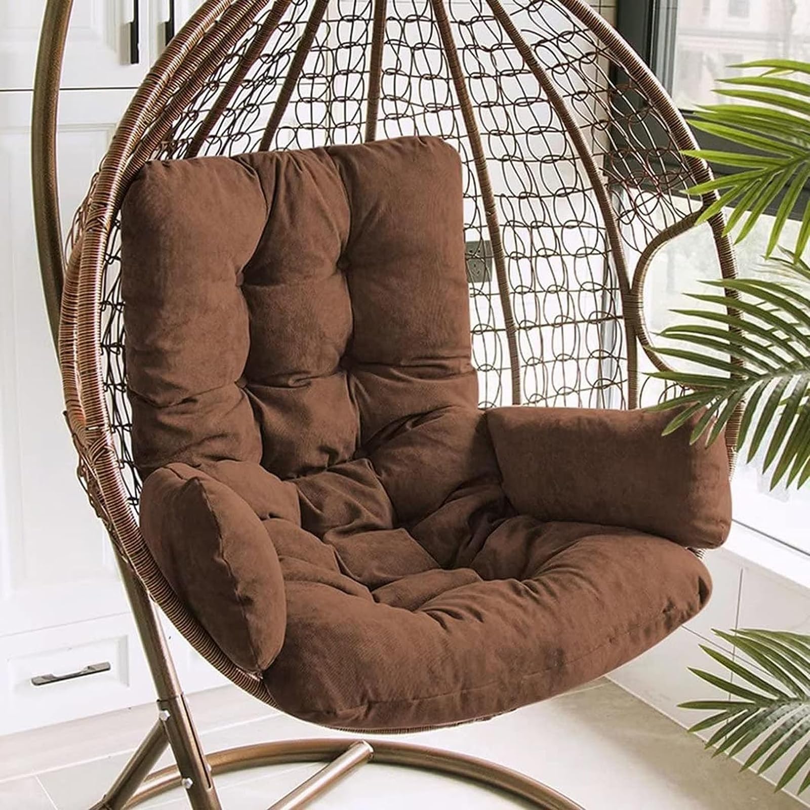 Coussin pour fauteuil œuf marron lavable et antidérapant de rechange balancelle