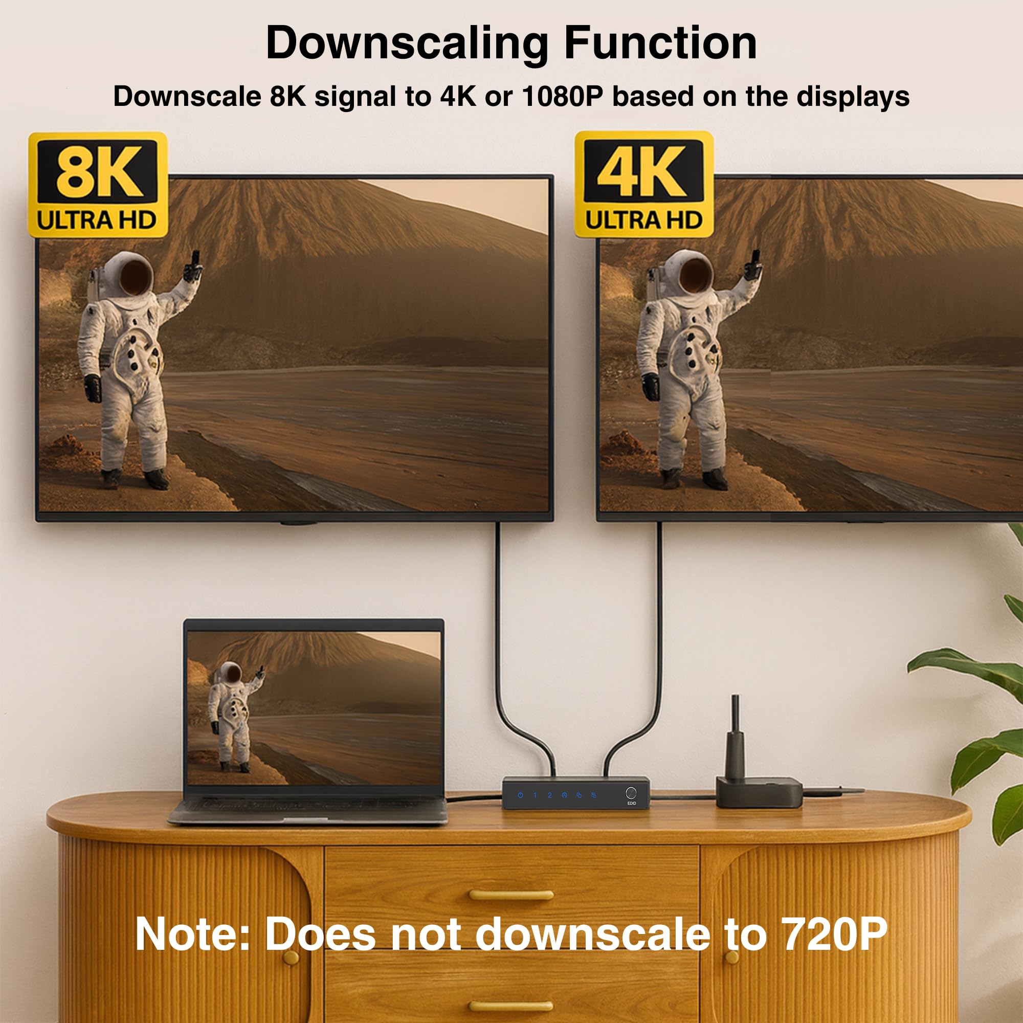 J-Tech Digital Splitter HDMI 2.1 8K 1 in 2 Out, HDMI 1x2 Splitter 8K @60Hz 4K @120Hz 1080P@240Hz, schermo duplicato/mirroring, 3 modalità EDID con downscaling [JTECH-8KSP12E]