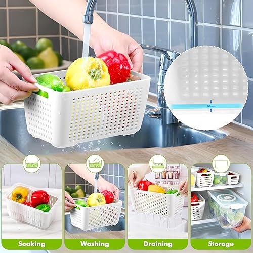 Miniatura 5 de LUXEAR Contenedores para productos para refrigerador, juego de 3 recipientes de frutas con colador extraíble, recipientes sin BPA con tapas, aptos