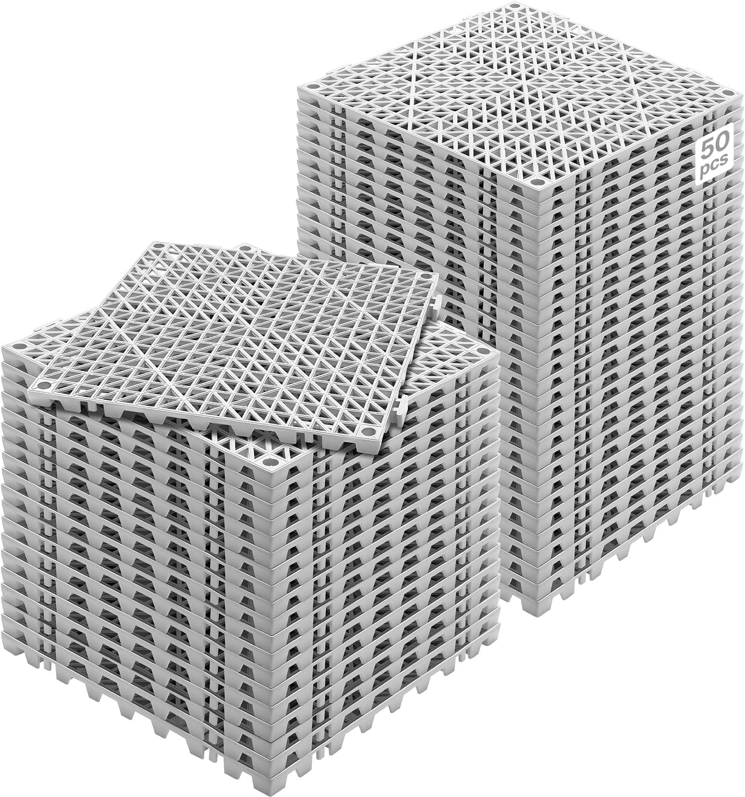 VEVOR Modular Interlocking Cushion, 50 Pack 30 x 30 cm Splicing Drainage Mats, Soft PVC Interlocking Drainage Floor Tiles, Non-Slip Drainage Holes for Restroom, Bathroom, Kitchen, Pool, Wet Area, Gray