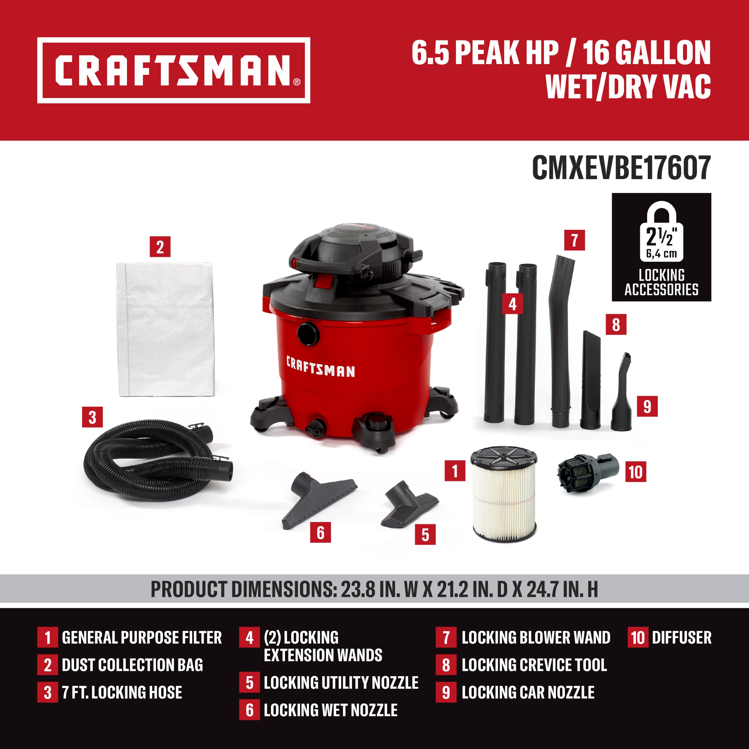 CRAFTSMAN 16 Gal. Wet Dry Vac - Powerful 2-in-1 -3