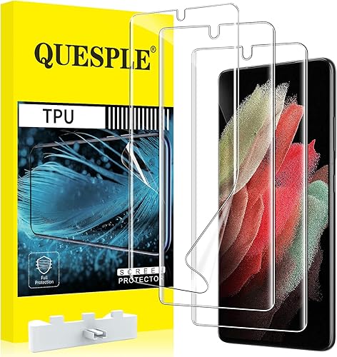 Paquete de 3 protectores de pantalla para Samsung Galaxy S21 Ultra (no de vidrio), ultrafinos soporte ultrasónico de huellas dactilares Protector de