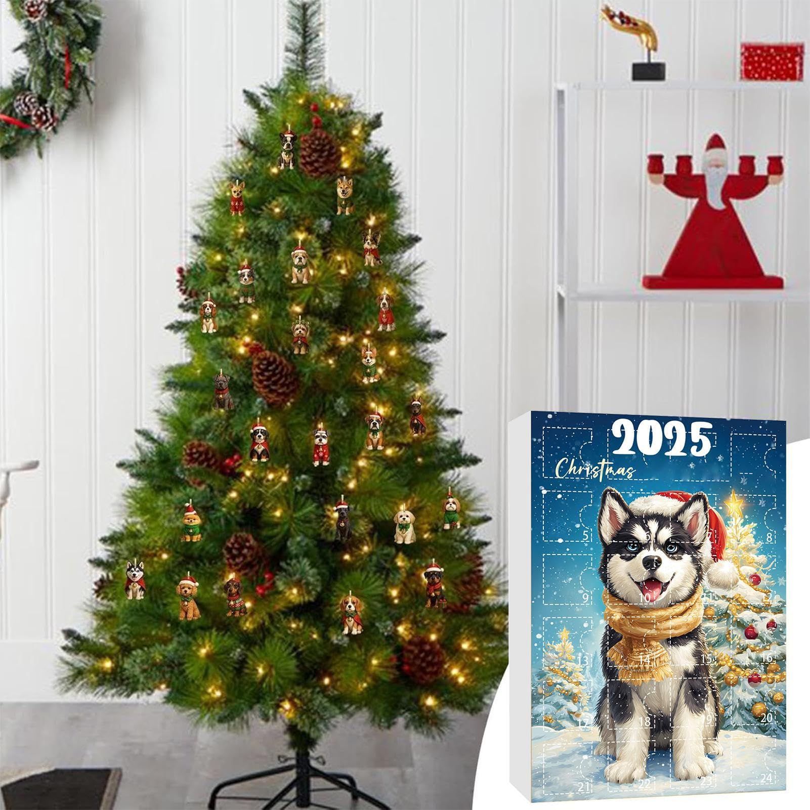 Calendario Countdown Con Ciondolo Cane Decor 2D Piatta Riutilizzabile | Calendario Decor Canino 24 Giorni Countdown Natale Per Famiglia Amanti Cani Bambini Casa Giardino