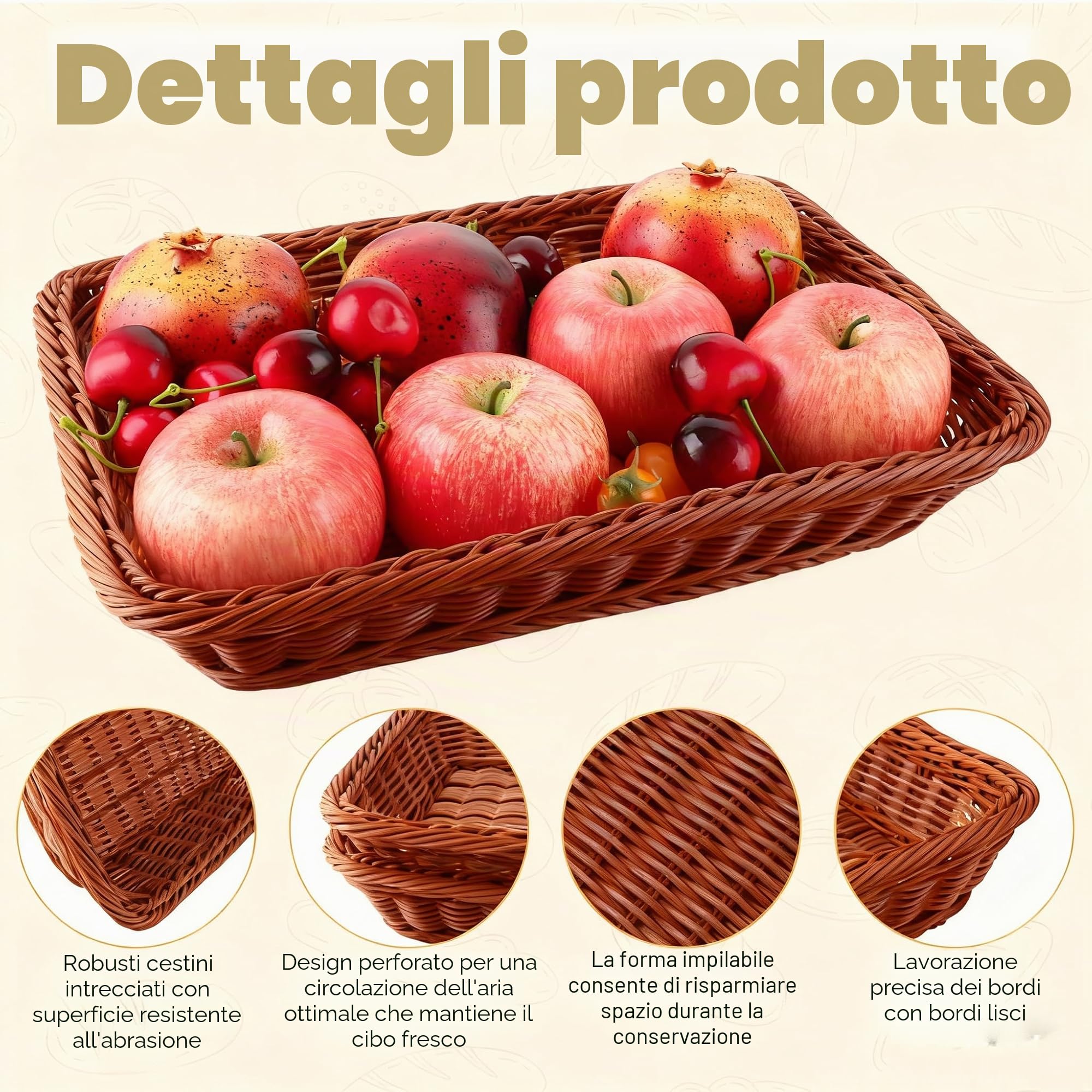 DAJAVE Mini Cestino in Vimini per Alimenti, Caramelle, Gelatine e Frutta Cesto Piccolo, Cestino Vimini, Contenitore per Alimenti, Cestino Vimini Piccolo Ideale (marrone, 40x30x8CM)