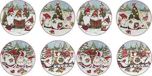 Miniatura 8 de Certified International Platos de ensalada y postre de gnomos navideños de 9 pulgadas, diseños surtidos, multicolor, mediano, juego de 4