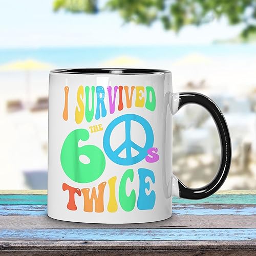 Vista 3 de Retro I Survived My Sixties TWICE 70th Birthday Joke 60s Acent Taza de café de 11 onzas