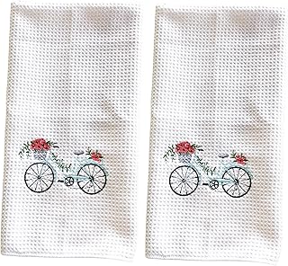 Set of 2 Bike Kitchen Towels | White Microfiber Hand Towel | Embroidered...