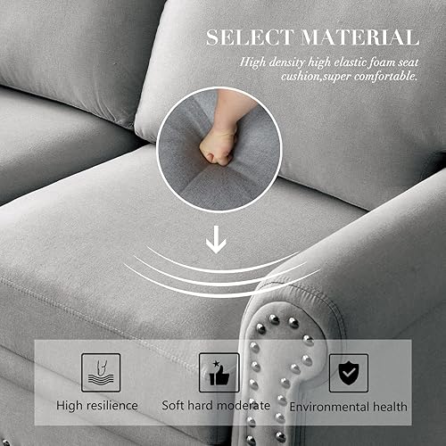 Miniatura 8 de Harper & Bright Designs Sofá de 3 plazas tapizado de lino con espacio de almacenamiento, patas de madera, decoración de uñas, moderno sofá de 3