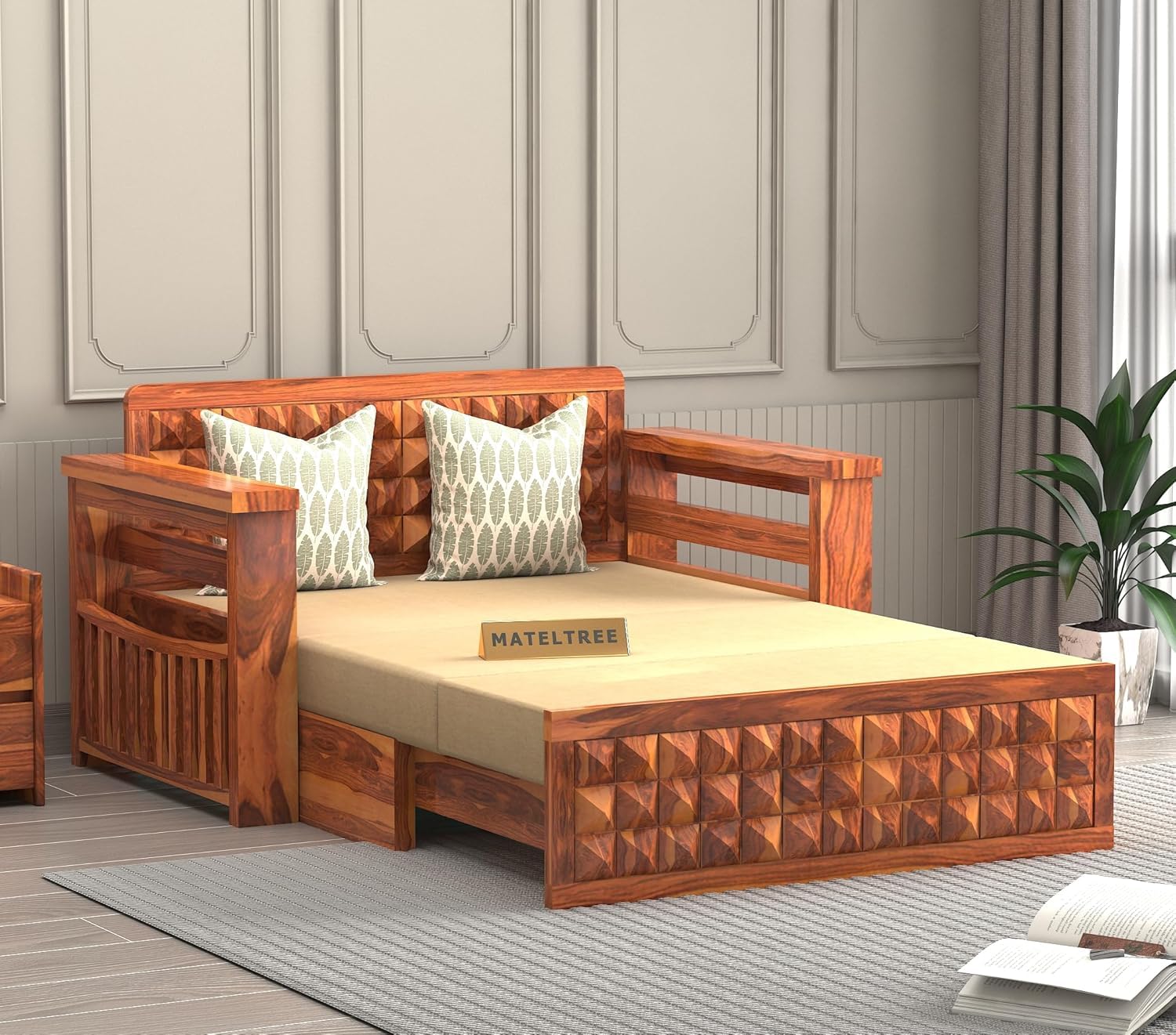 Premium Wooden Sofa Cum Bed | 2 Seater Wooden Sofa Bed with Storage | Heavy Duty Sheesham Wood Sofa Cuma Bed (Design 9)-picture-23