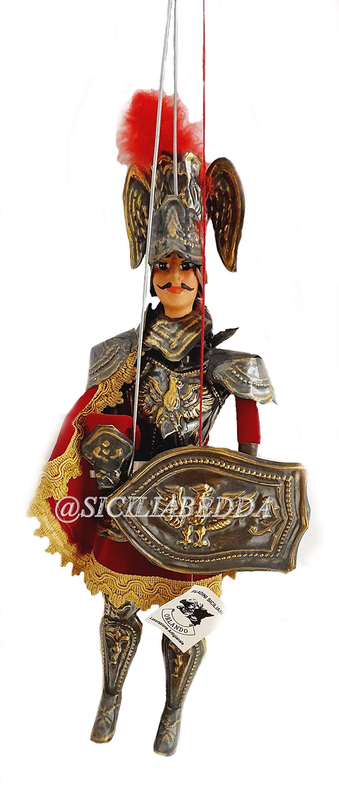 Paladino Siciliano Orlando In Ottone E Legno - Produzione Artigianale Siciliana, Alto 35 Cm