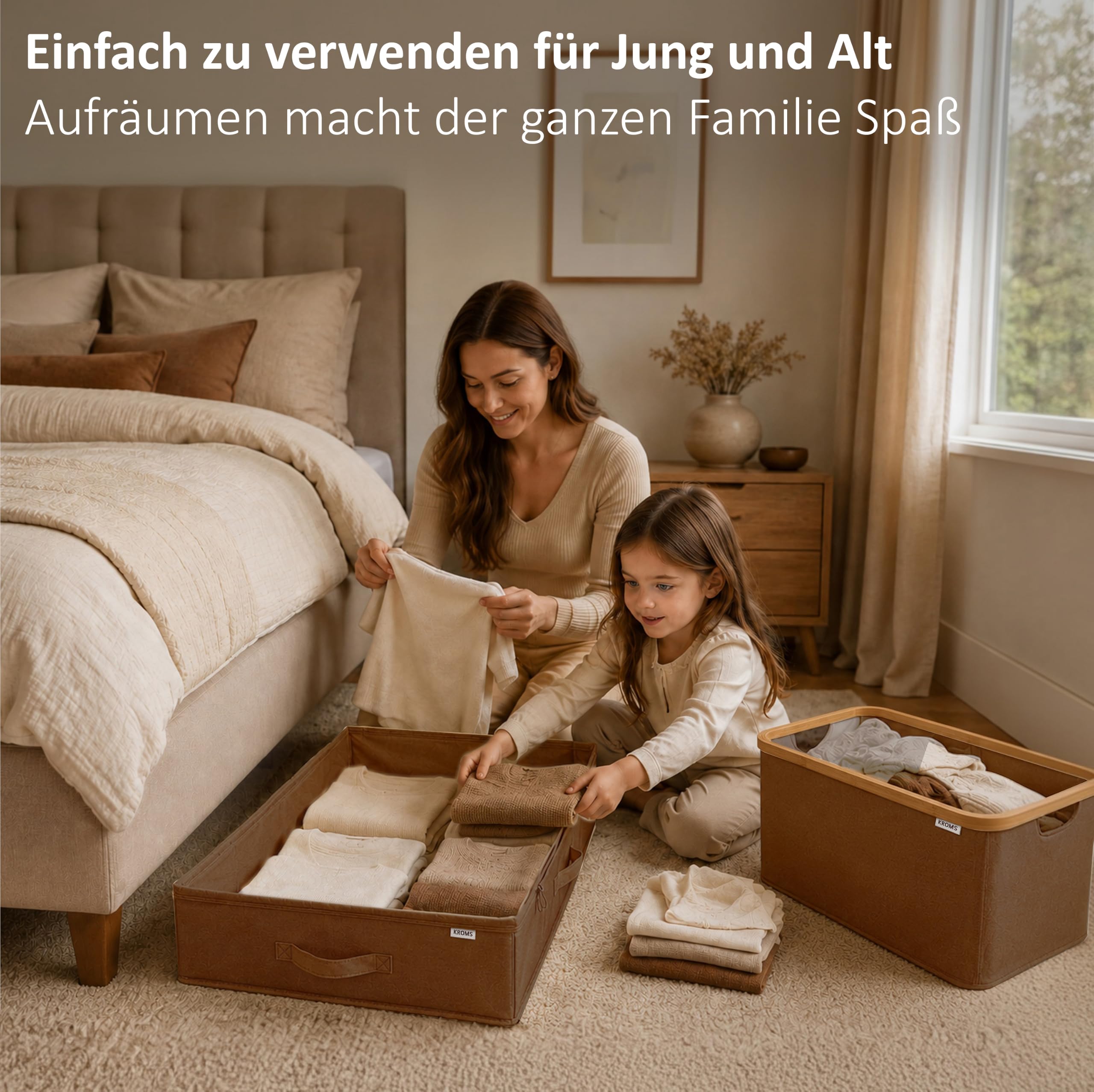 Unterbett Aufbewahrung 2er Set - Braun - 100 x 60 x 15 cm - Aufbewahrungsbox mit Deckel - Bettwäsche, Kleidung & Decken - Unterbett Aufbewahrungsbox faltbar - Kleiderschrank Organizer