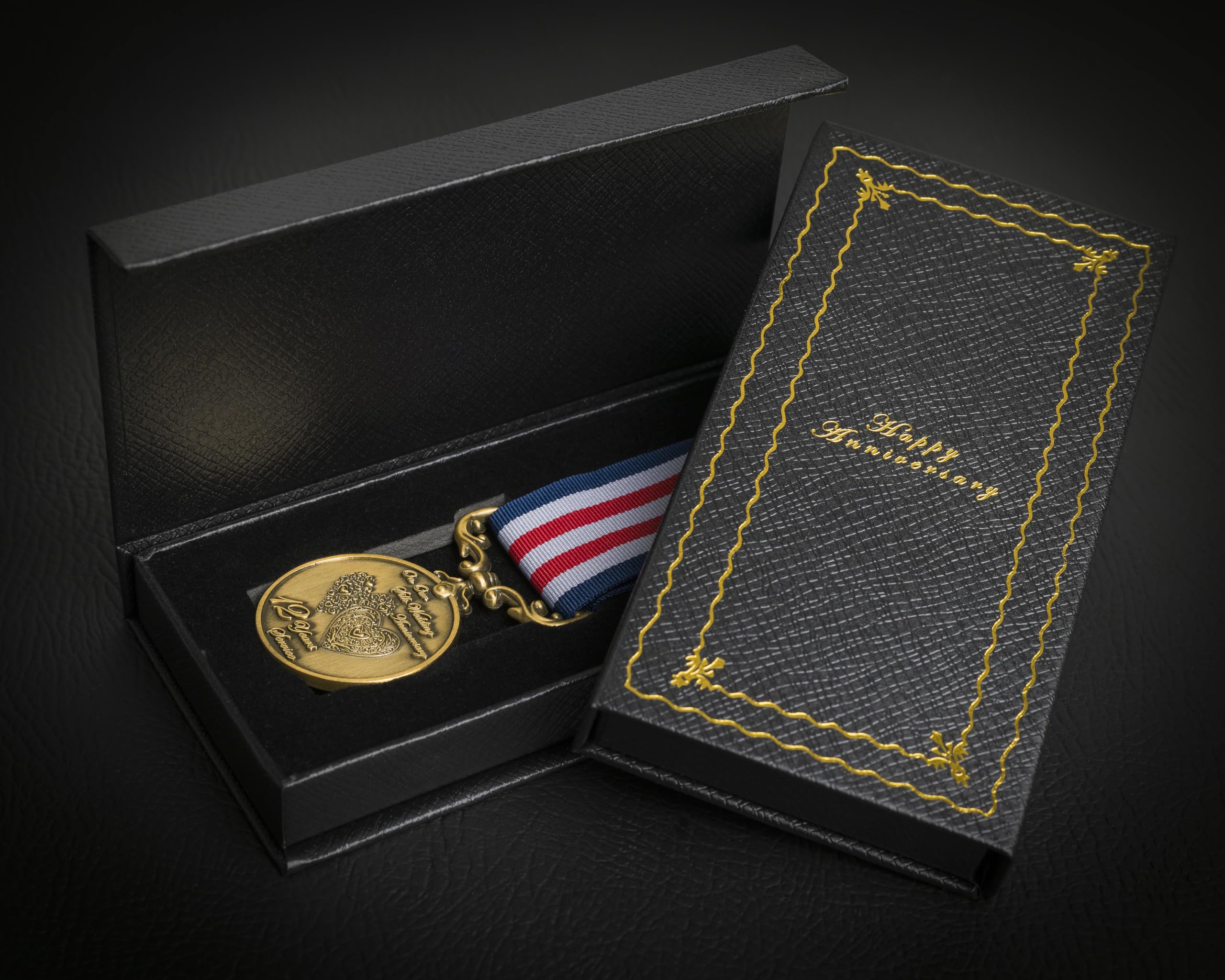 The Commemorative Coin Company Gold Our 12Th Silk Wedding Anniversary Long Service/Bravery Medal. Gift Box. For Partner/Husband/Wife 12 Years Of Marriage.