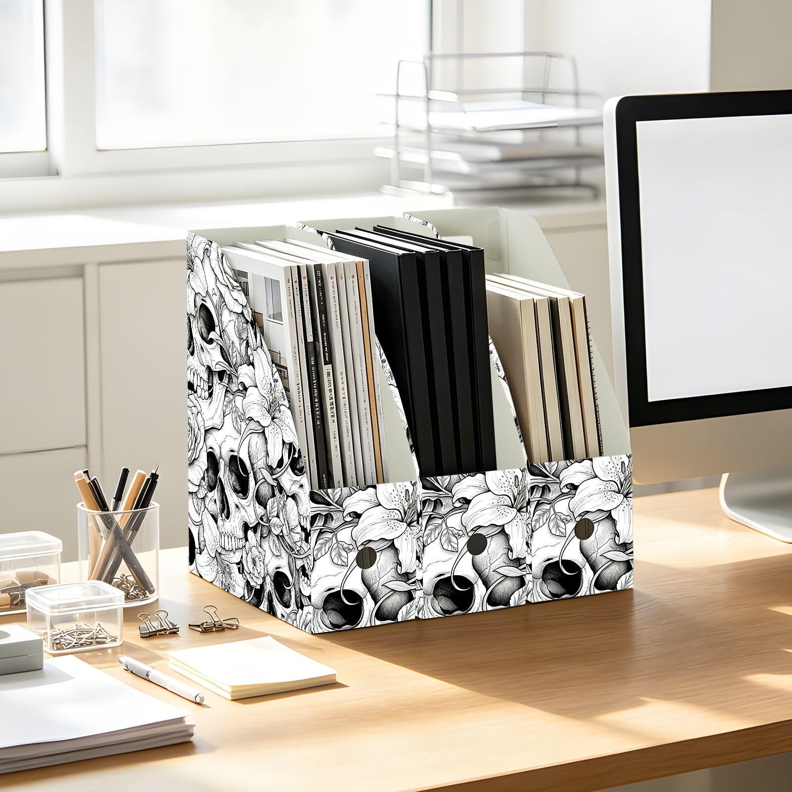 Porte-revues pliable noir squelette fleur