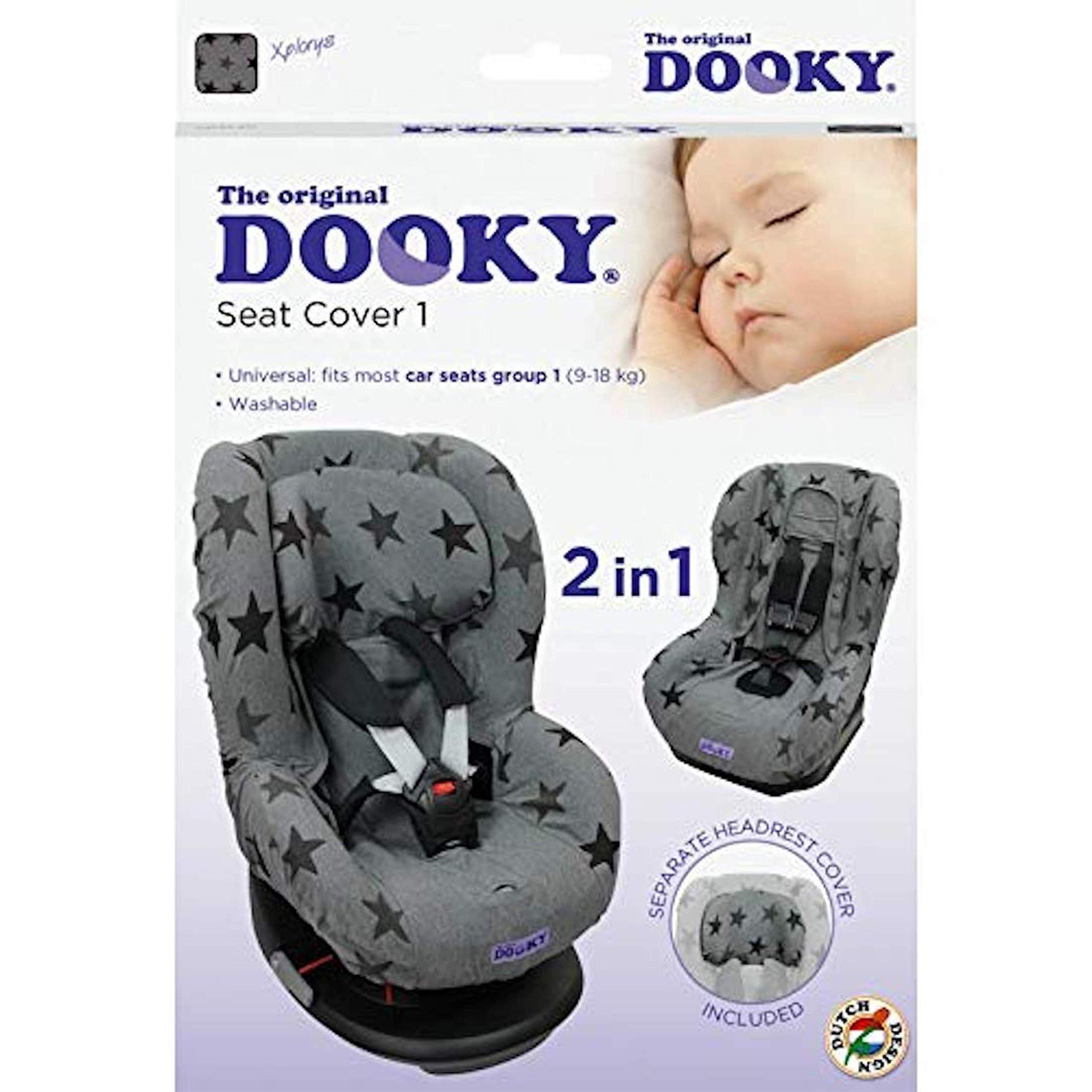 Dooky Uni Black housse de siège pour enfant ajustement universel pour de nombreux modèles populaires de la tranche d'âge 1+ 9 - 18kg pour système de ceinture 3 et 5 points, noir
