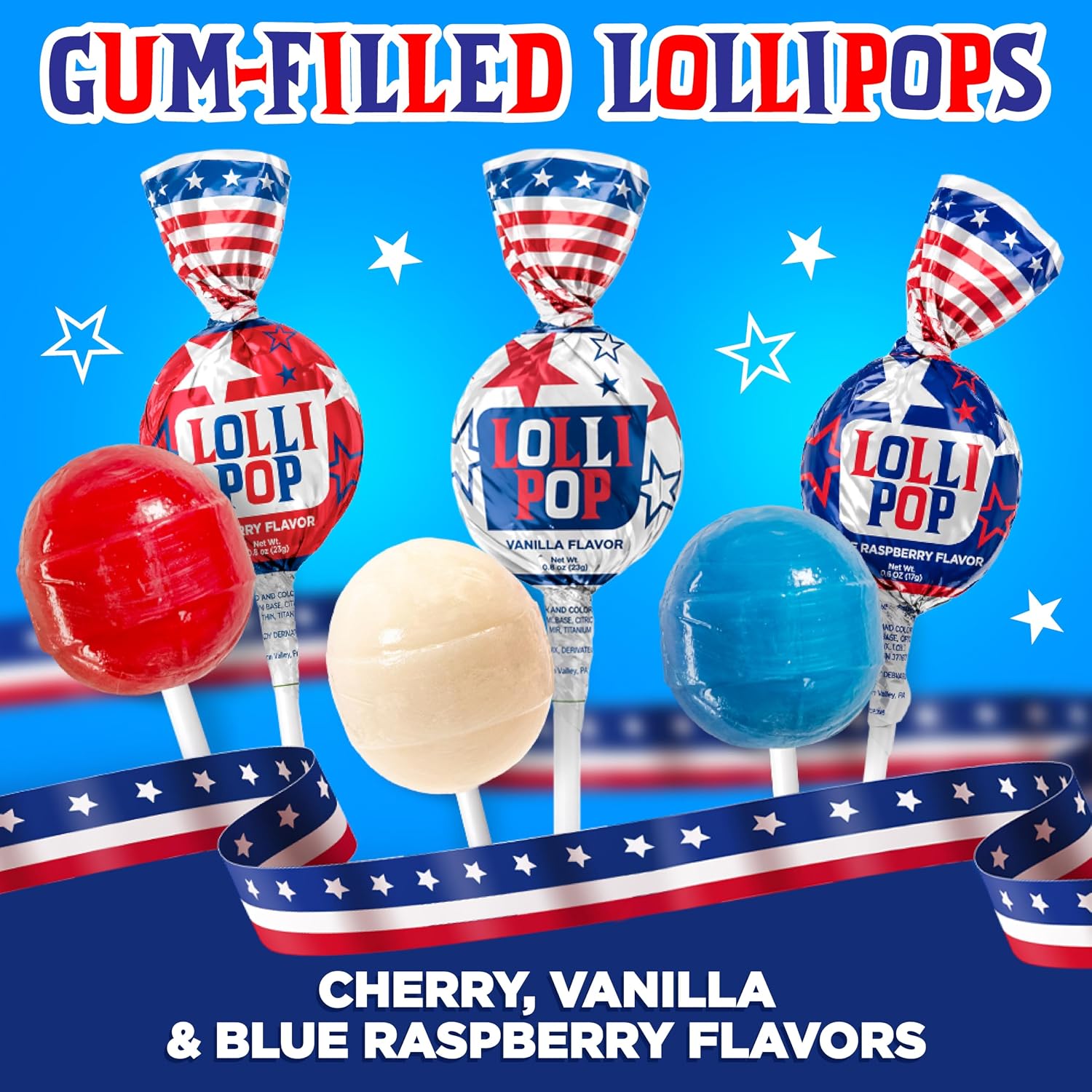 Patriotic Candy Assortment - 3 Pound Bulk Pack - 4th of July Candy - Chocolate Caramels, Lollipops, Popping Rocks Pouches - Red White and Blue Treats