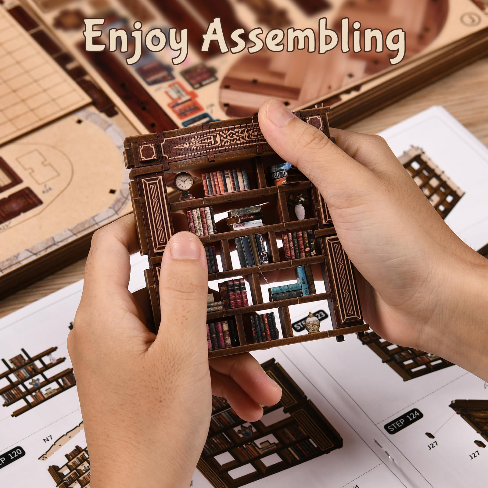 Cuteefun DIY Miniatur-Puppenhaus Bausatz aus Holz mit LED, Book Nook Kit | Kreatives Handwerk, Wohnaccessoire & Bücherregal-Dekoration, Geschenk zu Weihnachten Geburtstag (Dreamy Book Hall)