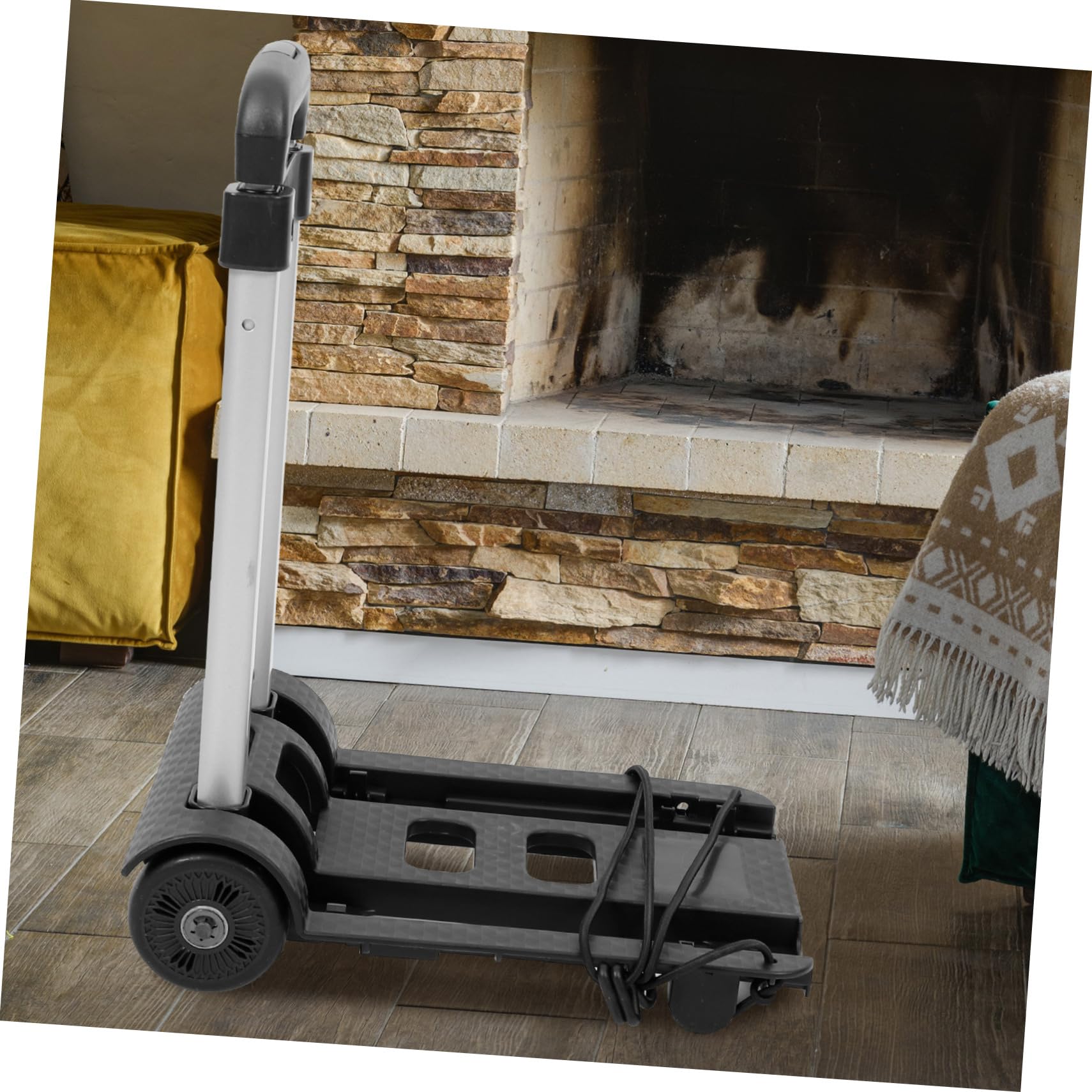 Carrito de Compras Plegable Ligero de Hierro y Aluminio Negro | Dos Ruedas, Asa Telescópica y Correa Incluida, Diseño Simple y Funcional para Transporte de Materiales