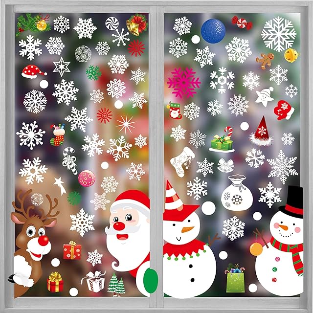 DPKOW 180pcs Christmas Window Cling Sticker,Snowflake Window Decal Stickers Xmas window stickers Christmas Window Decals for Xmas Holiday White Winter Holiday Decals Christmas Window Decoration Clings