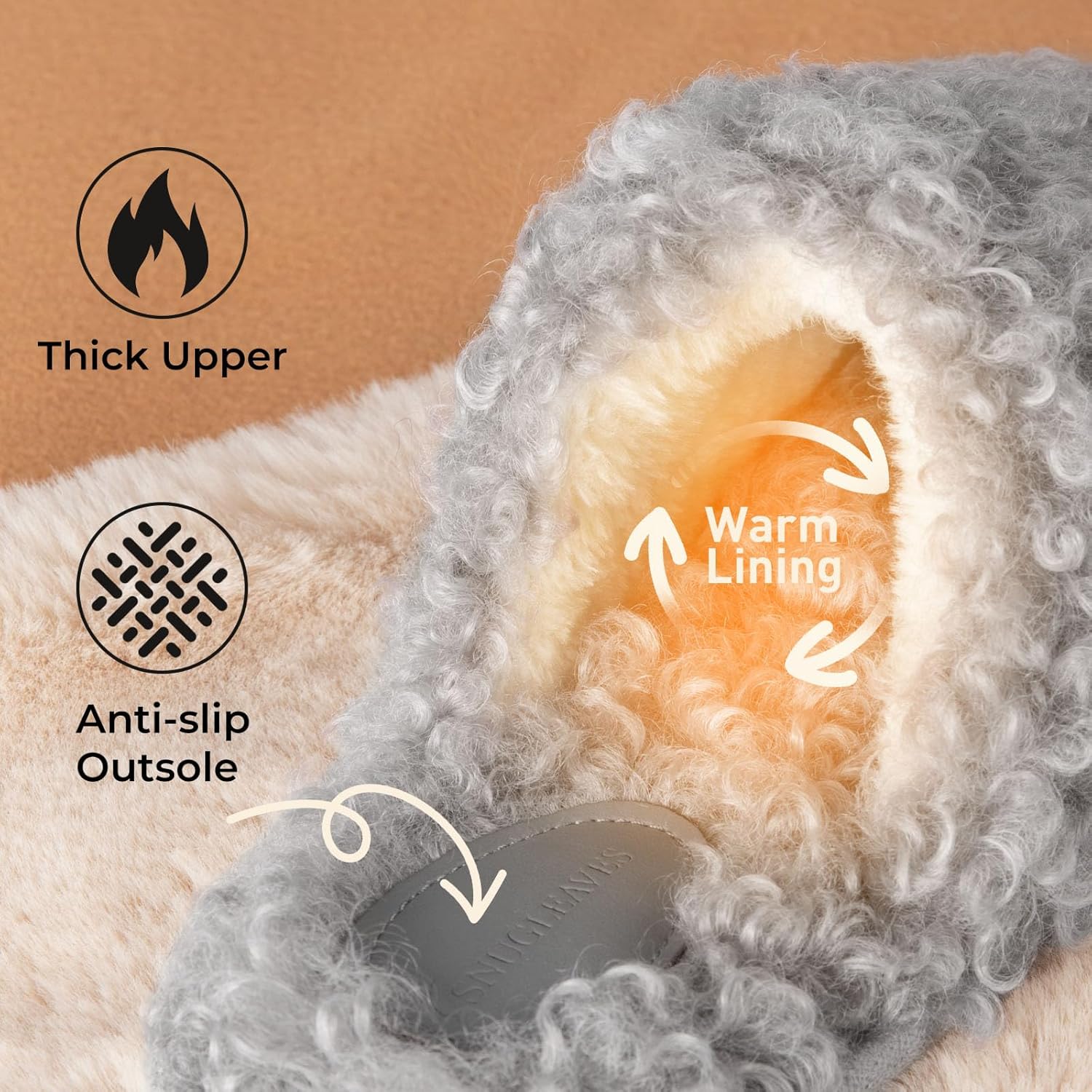 Snug Leaves Women's Scuff Slippers Furry Cute Curly Faux Wool Slip-on Indoor Memory Foam House Shoes - Image 4