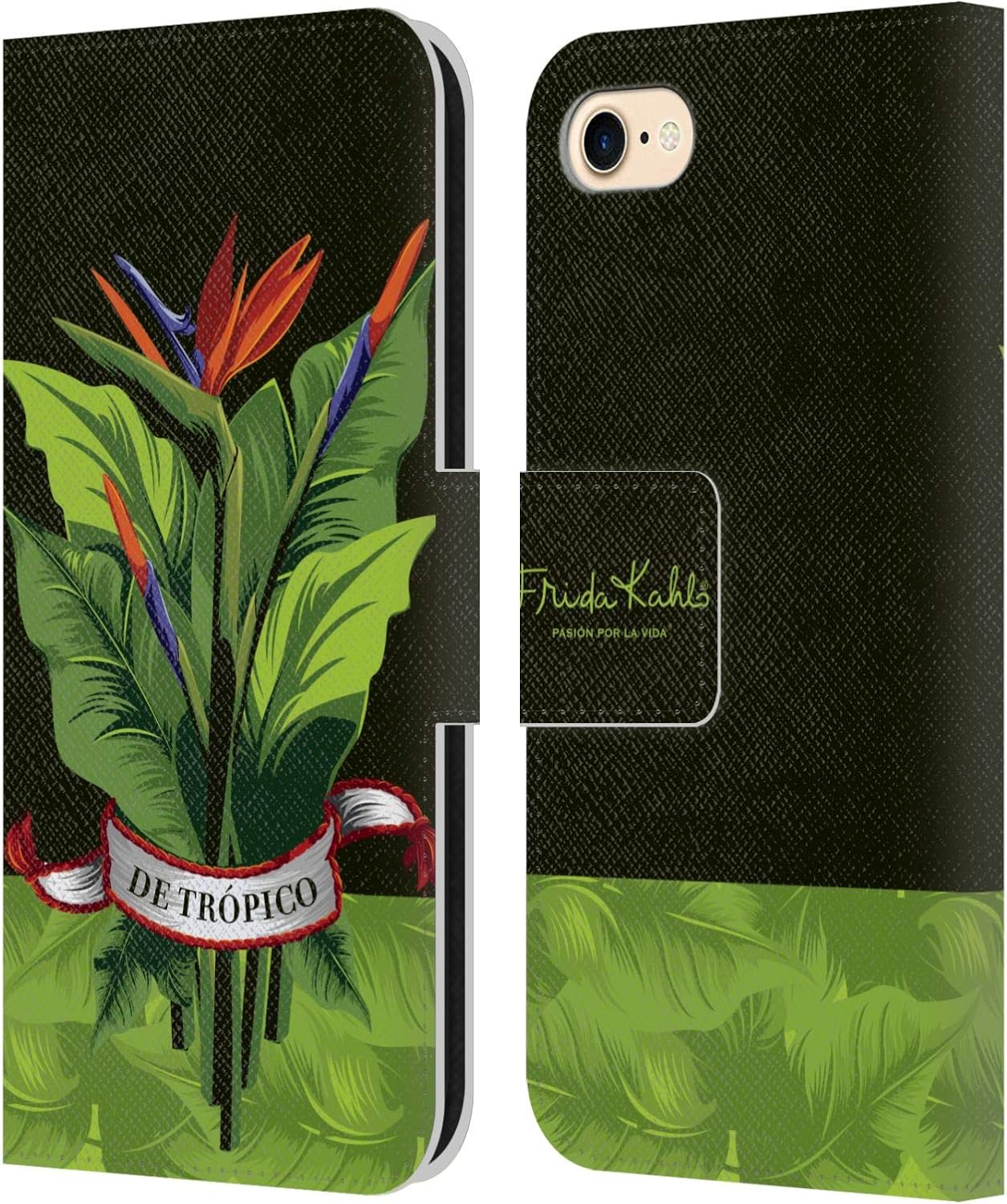 Head Case Designs Officially Licensed Frida Kahlo Ribbon Tropical Leather Wallet Case Compatible with Apple iPhone 7/8 / SE 2020 & 2022