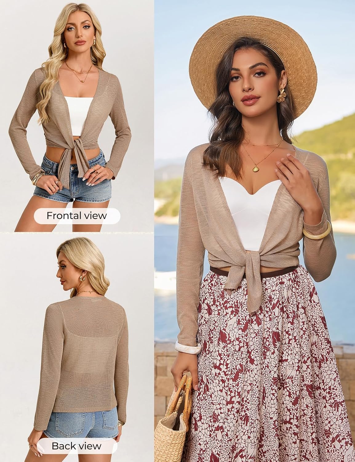 GRACE KARIN Sheer Shrugs for Women, Long Sleeve Mesh Cropped Cardigan, Spring Tie Front Bolero Sweater for Dresses - Image 6