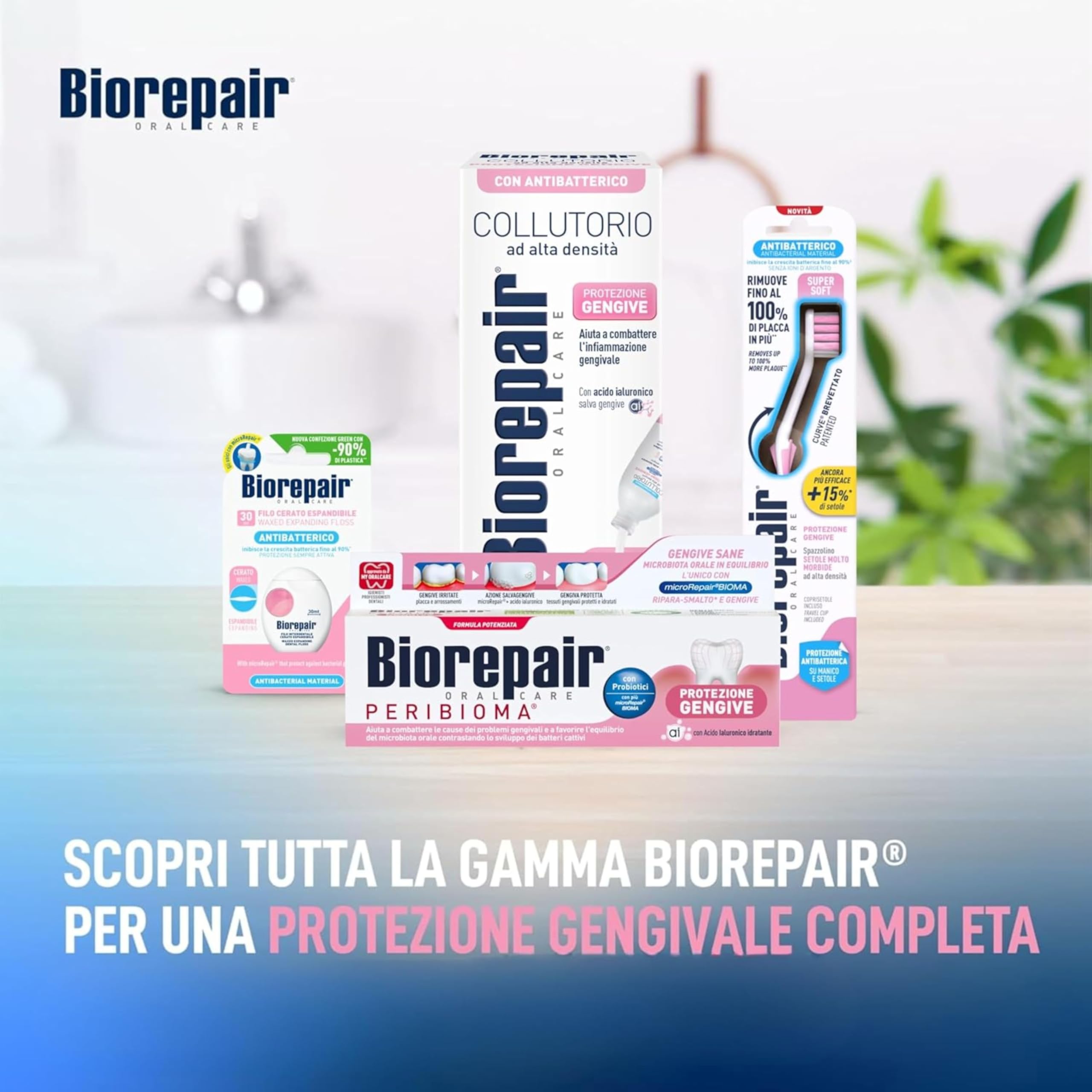 Biorepair, Dentifricio Protezione Gengive Peribioma, 12 Confezioni da 60 ml, Combatte e Previene Problemi Gengivali, con Probiotici, Acido Ialuronico Idratante, Senza Fluoro