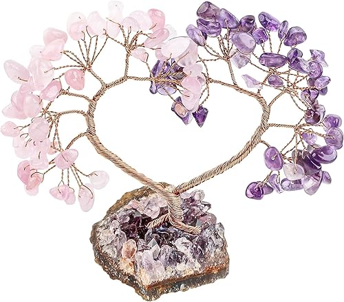 Miniatura 2 de rockcloud Árbol de dinero de cristal curativo en forma de corazón con base de racimo de amatista, decoración de Feng Shui para el hogar, oficina,