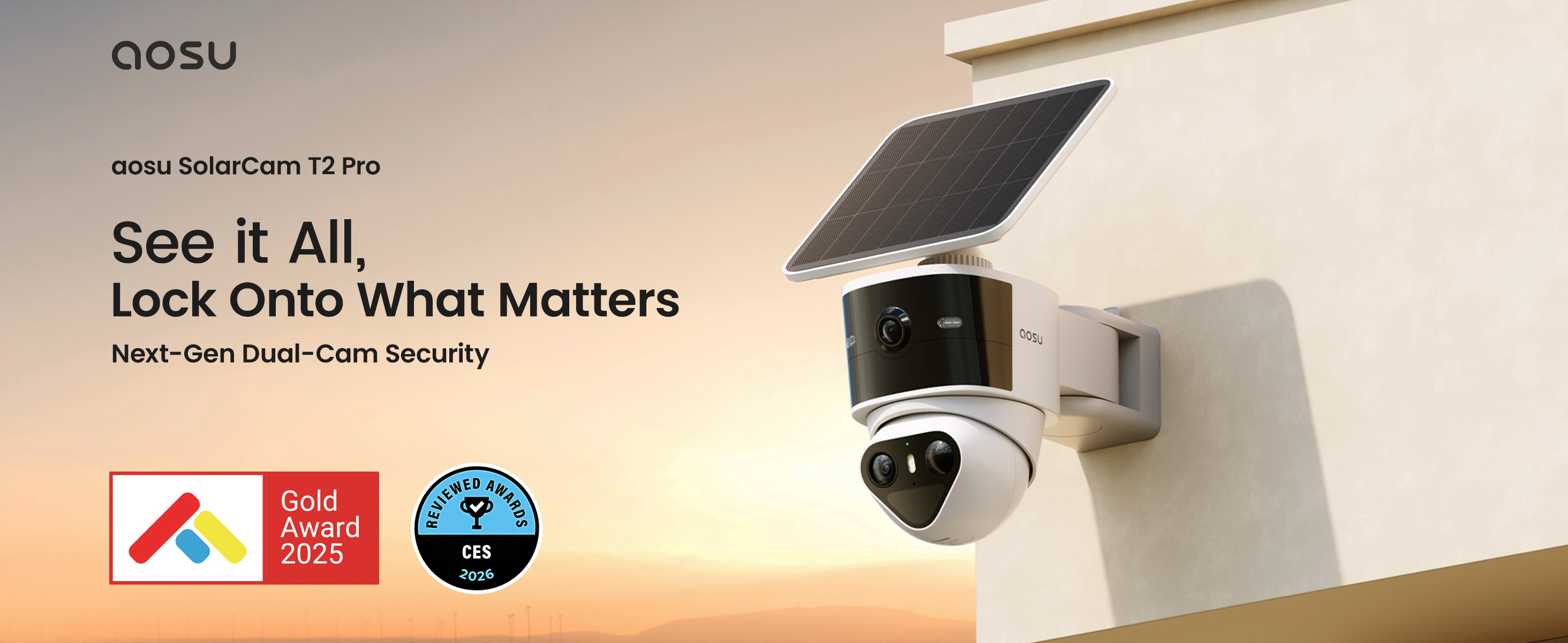 aosu T2 Pro 3K Dual Cam Security Camera Wireless Outdoor, Solar