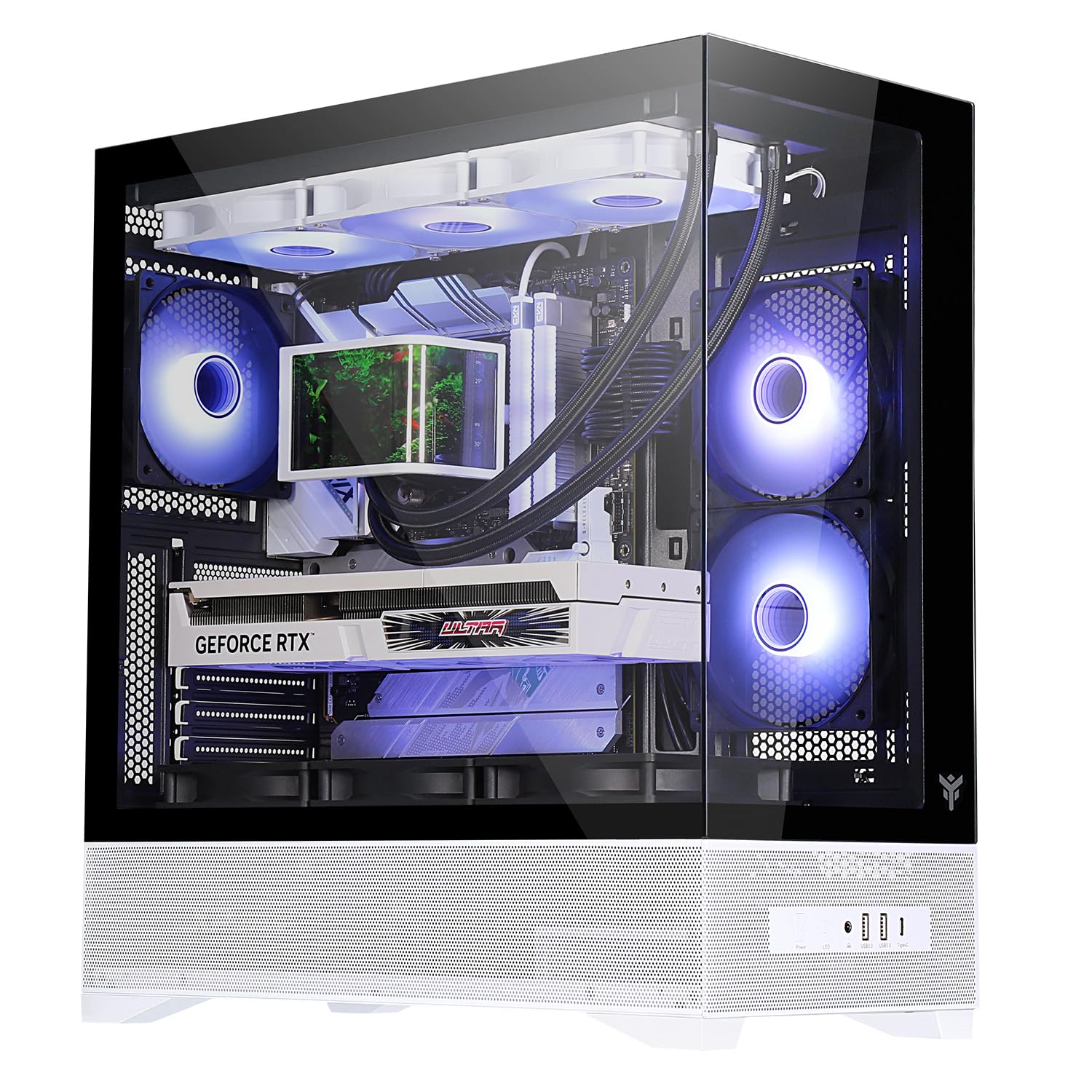 Itek Case Gaming SHOWBUI 37WB – Tower ATX con 3 Ventole ARGB 12 cm, USB-C, 2x USB 3.0 e Pannelli Laterale & Frontale in Vetro Temp - Ed. Bianca e Nera