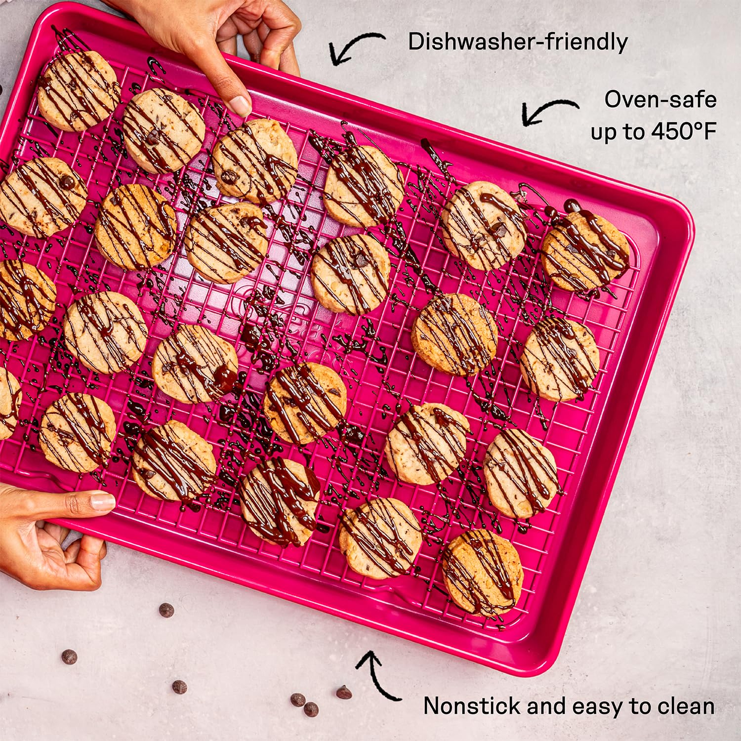 Big Chill - Rejilla de enfriamiento de alambre (frambuesa) – 16.25 x 11.25 pulgadas de acero aluminizado pesado, estante antiadherente para hornear – Apto para horno 450 °F, estante de 2