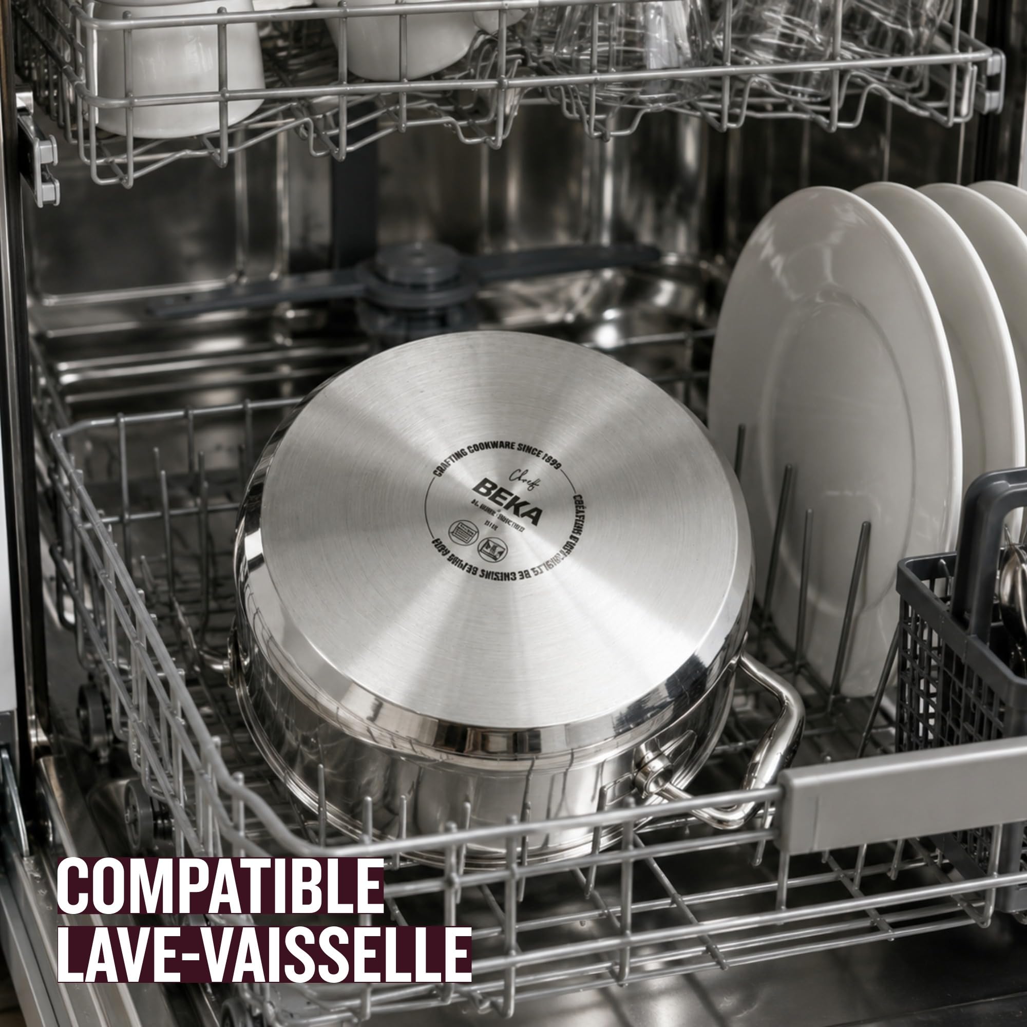 Beka Chef Marmite à Pâtes Inox 18/10 - 24 cm - 7,6 Litres - Panier Passoire Inclus - Tous Feux Compatible Induction, Argenté