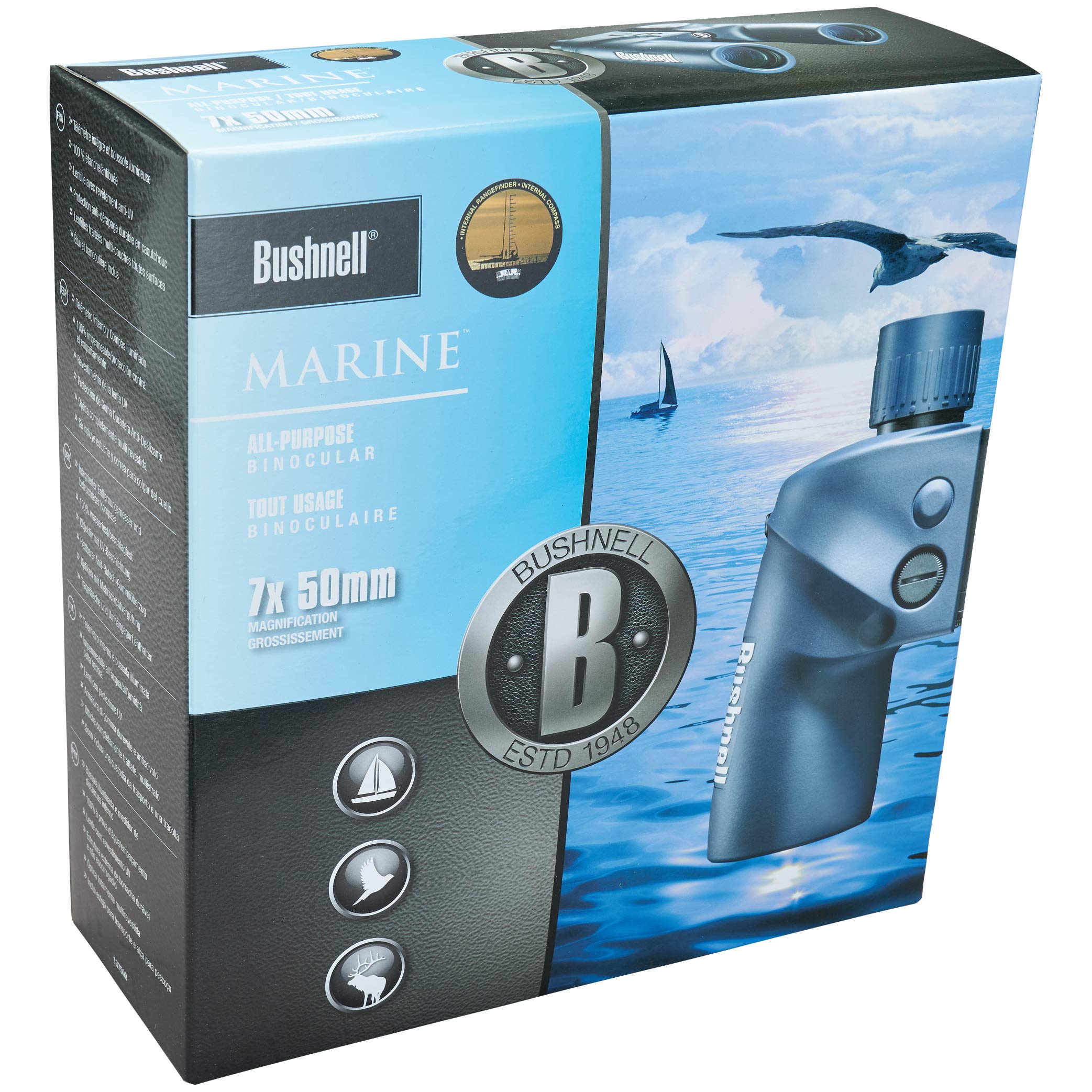 BUSHNELL - Jumelles de Navigation pour Adultes - Marine - 7x50 - Bleu - Prisme Porro - Compas intégré - Etanche - Anti - Buée - 137500