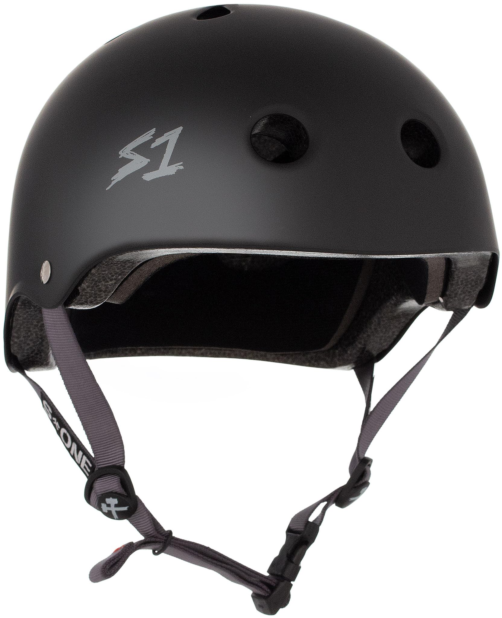 S1 Lifer Helmet for Skateboarding, BMX, and Roller Skating - EPS Fusion Foam, CPSC & ASTM Certified - Black Matte w/Grey Straps X-Large (57.1 cm) — image 1