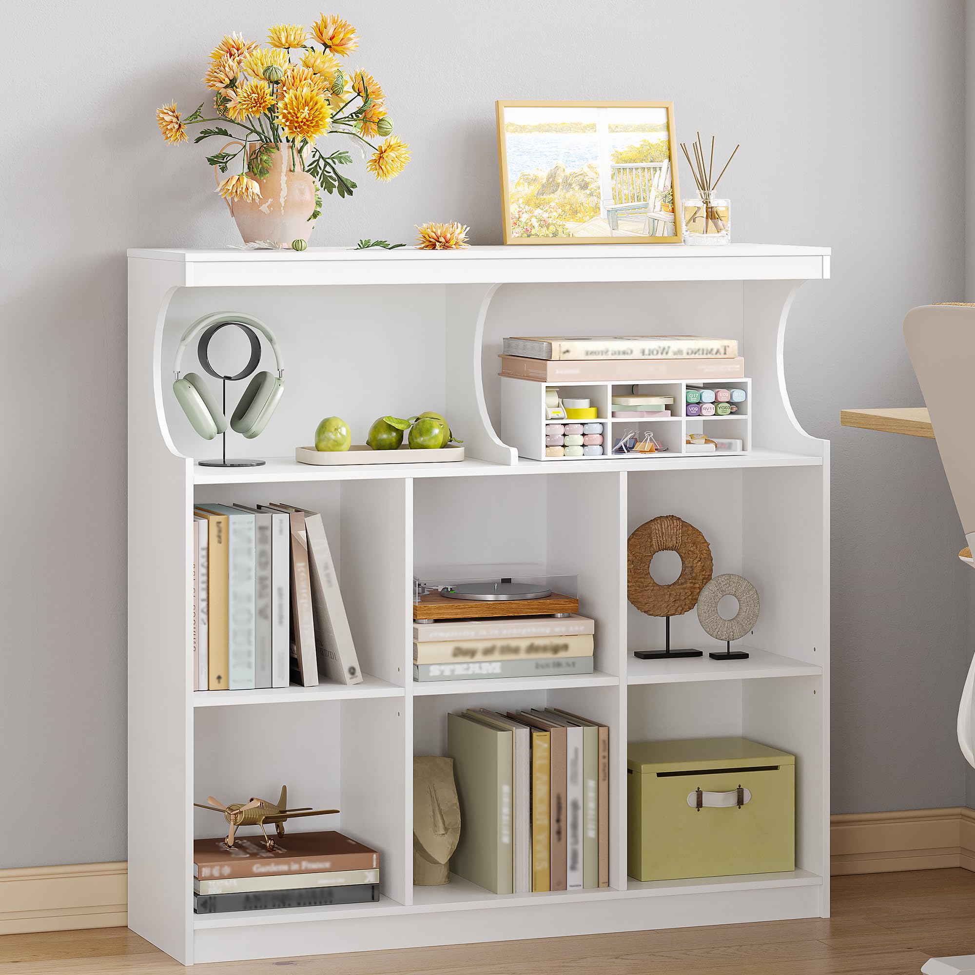 Hzuaneri 8 Cube Bookcase, Bookshelf with Open Storage Unit, White Wide Wooden Book Shelf for Living Room, Home Office, Bedroom, Study, 30 x 100 x 100 cm, BC33203X