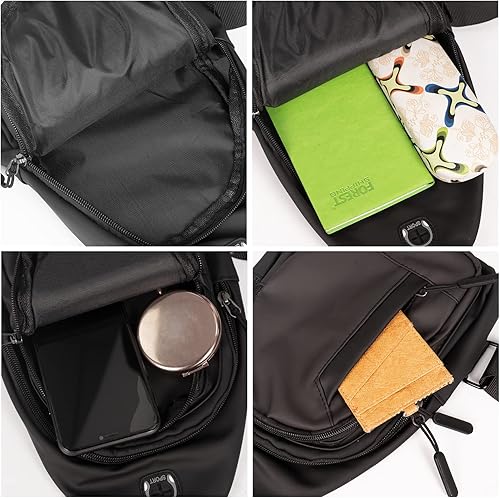 Miniatura 5 de Ruqizhi Mochila cruzada impermeable para hombres y mujeres, mochila de senderismo, mochila multiusos cruzada para el pecho, Gris, Duradero