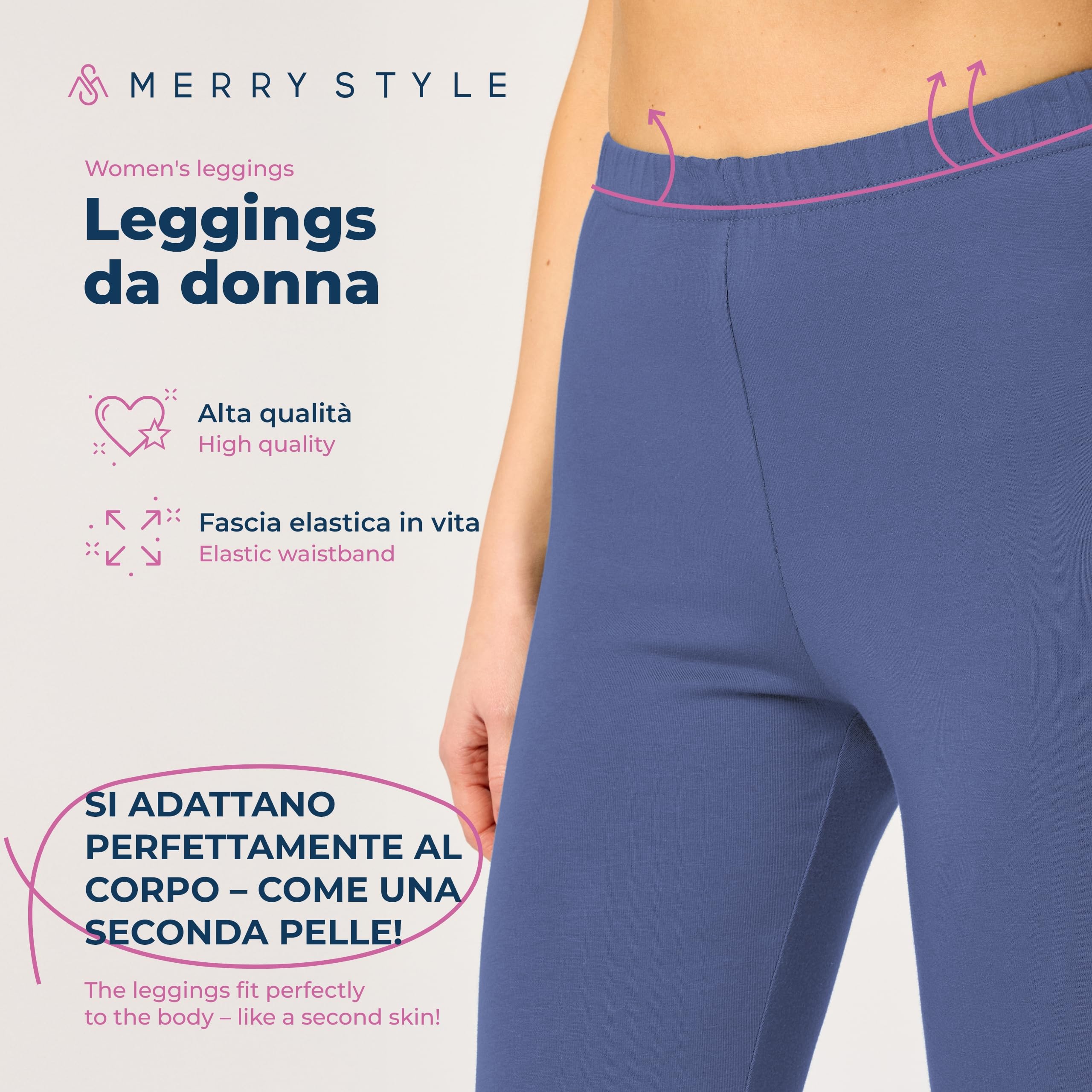 Merry Style Leggings Donna 3/4 Pantaloni Capri Morbidi e Confortevoli Leggins Donna in Cotone Traspirante Elastici e Delicati sulla Pelle Sensibile MS10-199