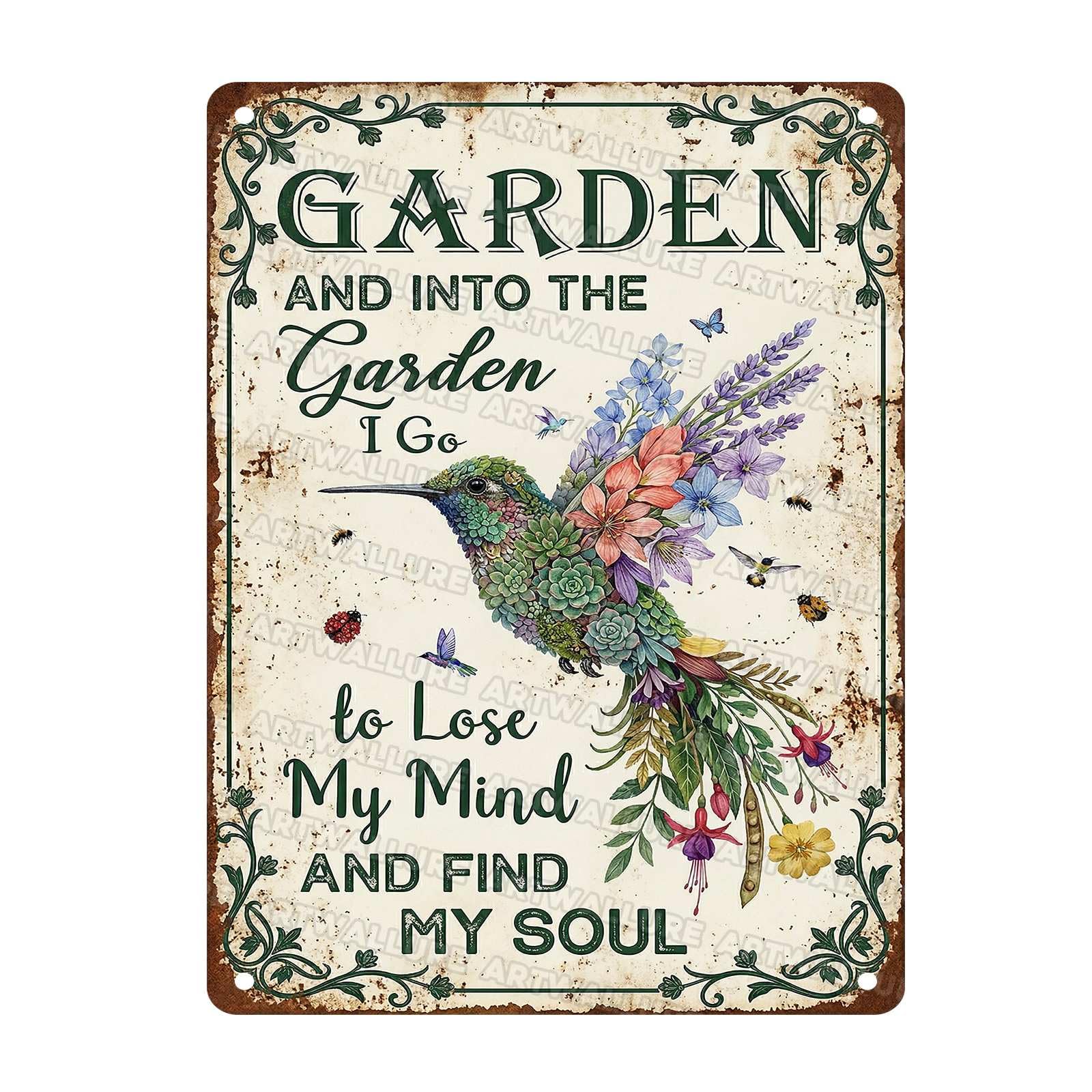 Hummingbird Garden Tin Sign Peaceful Wall Plaque And Into The Garden I Go To Lose My Mind And Find My Soul Vintage Metal Sign For Nature Lovers Outdoor Yard Patio Sunroom Decor 12x16Inch
