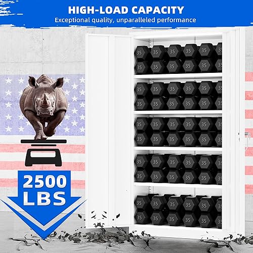 Miniatura 7 de Superday Gabinete de metal con bloqueo de 72 x 36 x 18 pulgadas, armario de almacenamiento alto con 2 puertas y 4 estantes, armarios grandes de